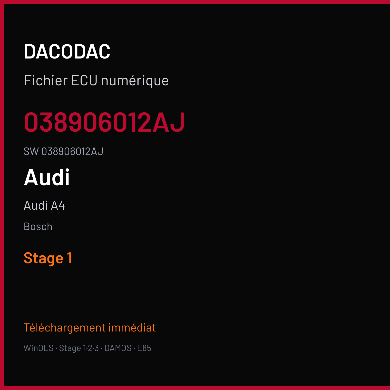 Audi A4 90 ch — Bosch — 038906012AJ · 038906012AJ · 352625 — Stage 1