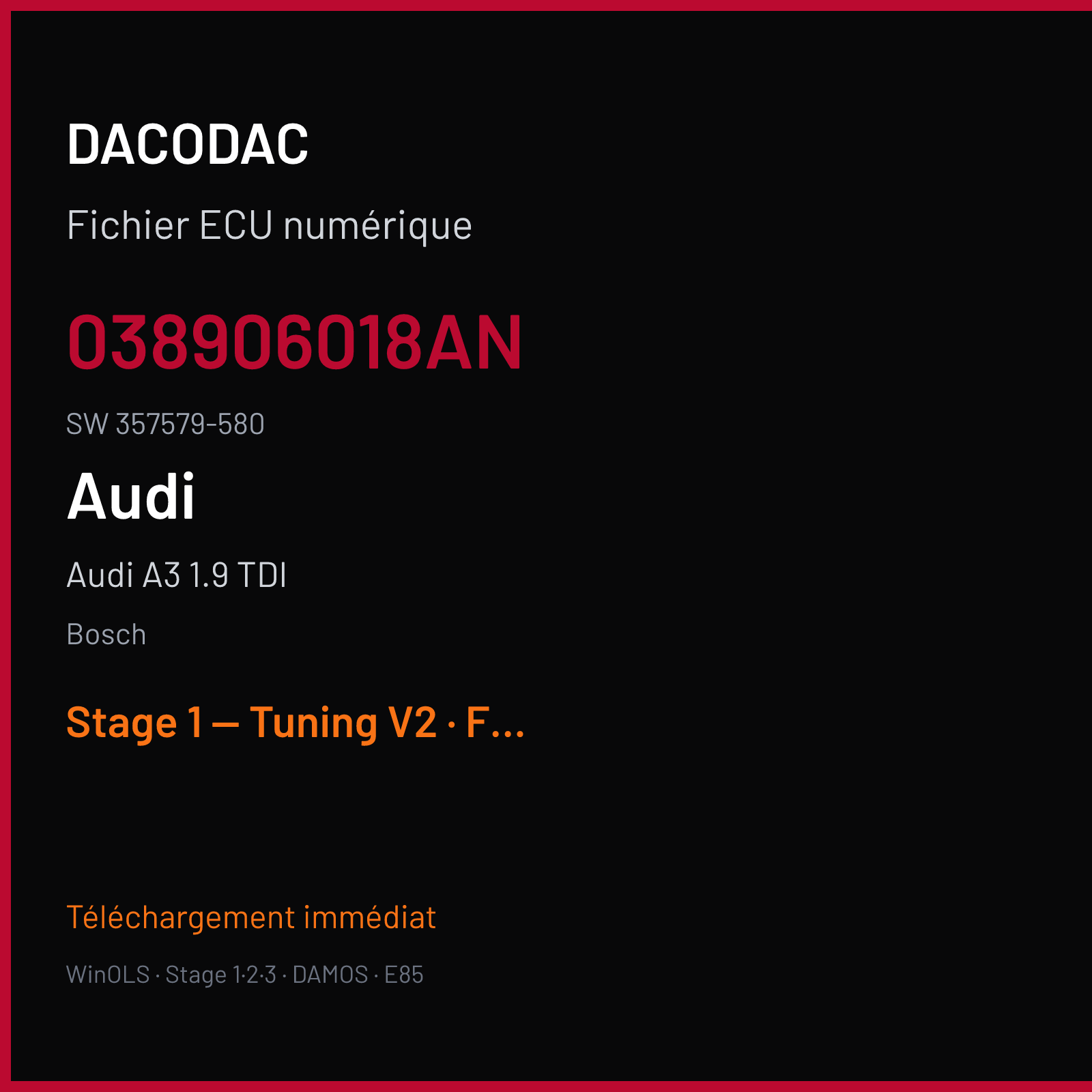 Audi A3 1.9 TDI — Bosch — 038906018AN · 357579-580 — Stage 1 — Tuning V2