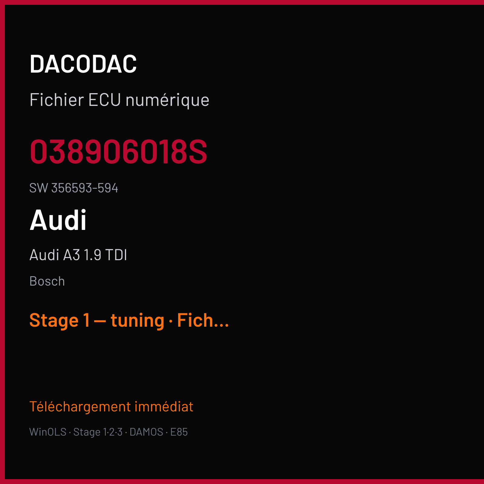 Audi A3 1.9 TDI — Bosch — 038906018S · 356593-594 — Stage 1 — tuning
