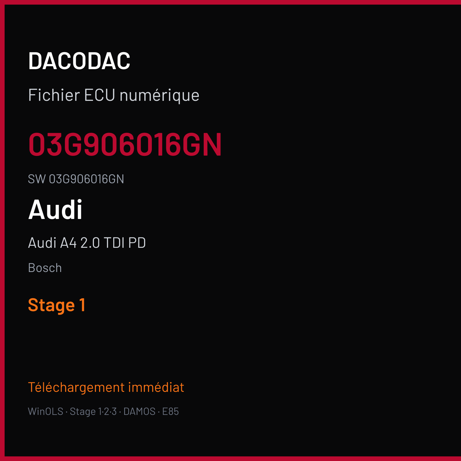 Audi A4 2.0 TDI PD 140 ch (2007) — Bosch — 03G906016GN · 03G906016GN · 383292 — Stage 1