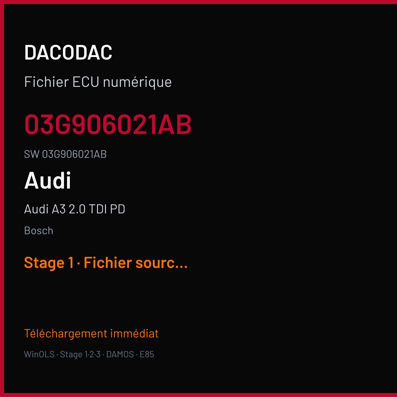 Audi A3 2.0 TDI PD — Bosch — 03G906021AB · 03G906021AB · 399890 — Stage 1