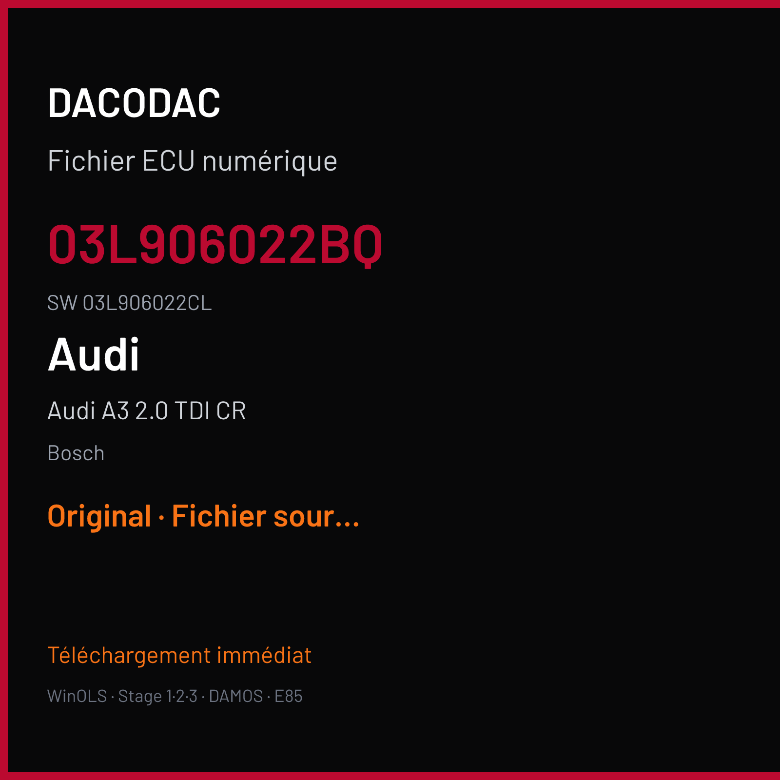 Audi A3 2.0 TDI CR (2008) — Bosch — 03L906022BQ · 03L906022CL — Original