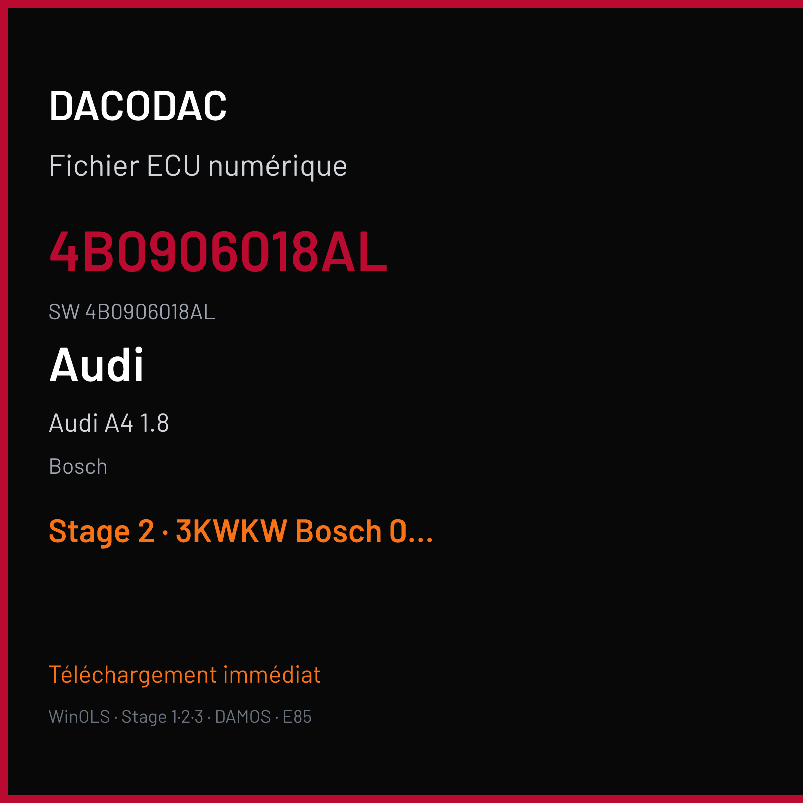 Audi A4 1.8 150 ch — Bosch — 4B0906018AL · 4B0906018AL · .Audi A4 1.8 T 2000 Turbo-Benzin 110 — Stage 2
