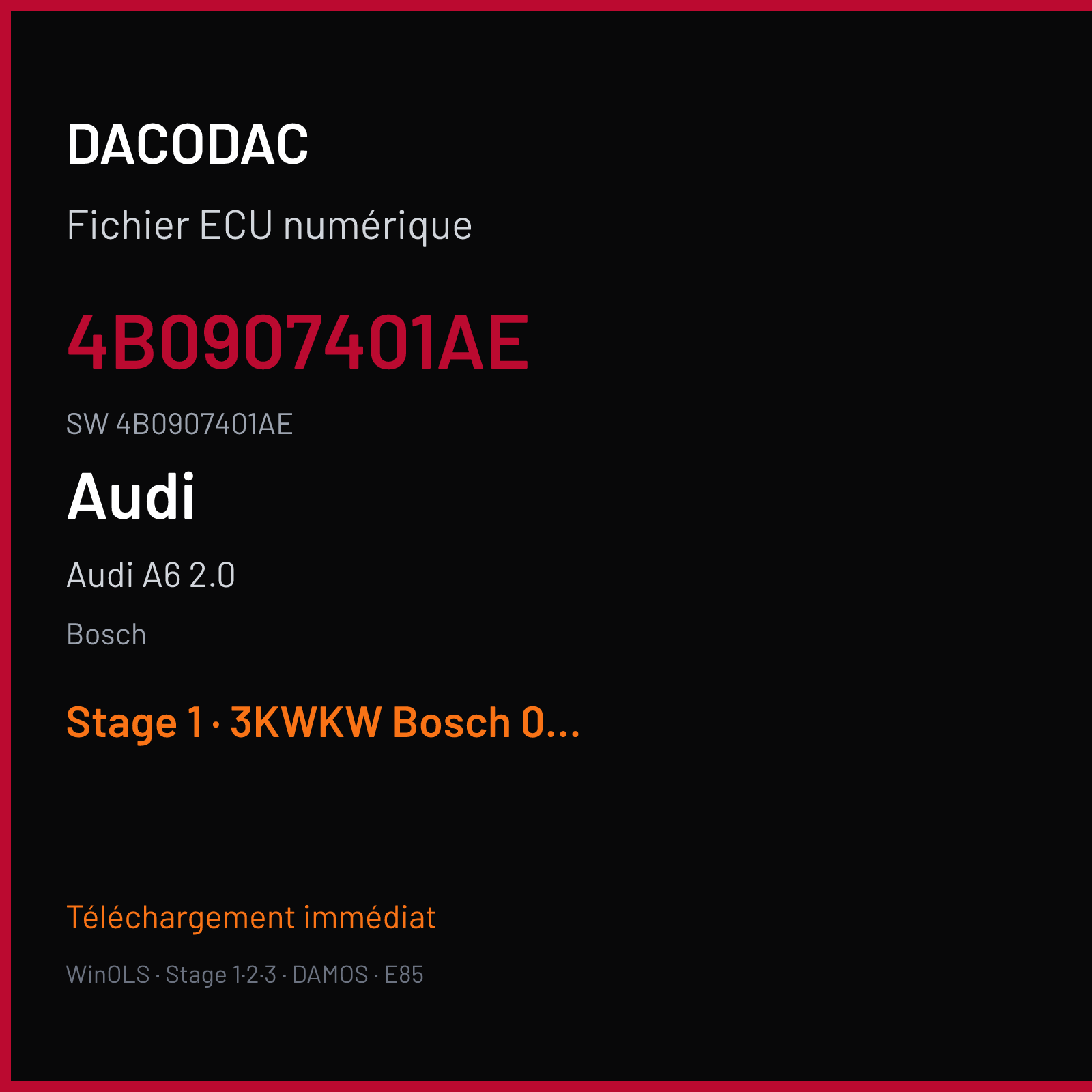 Audi A6 2.0 150 ch — Bosch — 4B0907401AE · 4B0907401AE · .Audi A6 2.5 TDI 2.0 Turbo-Diesel 110 — Stage 1