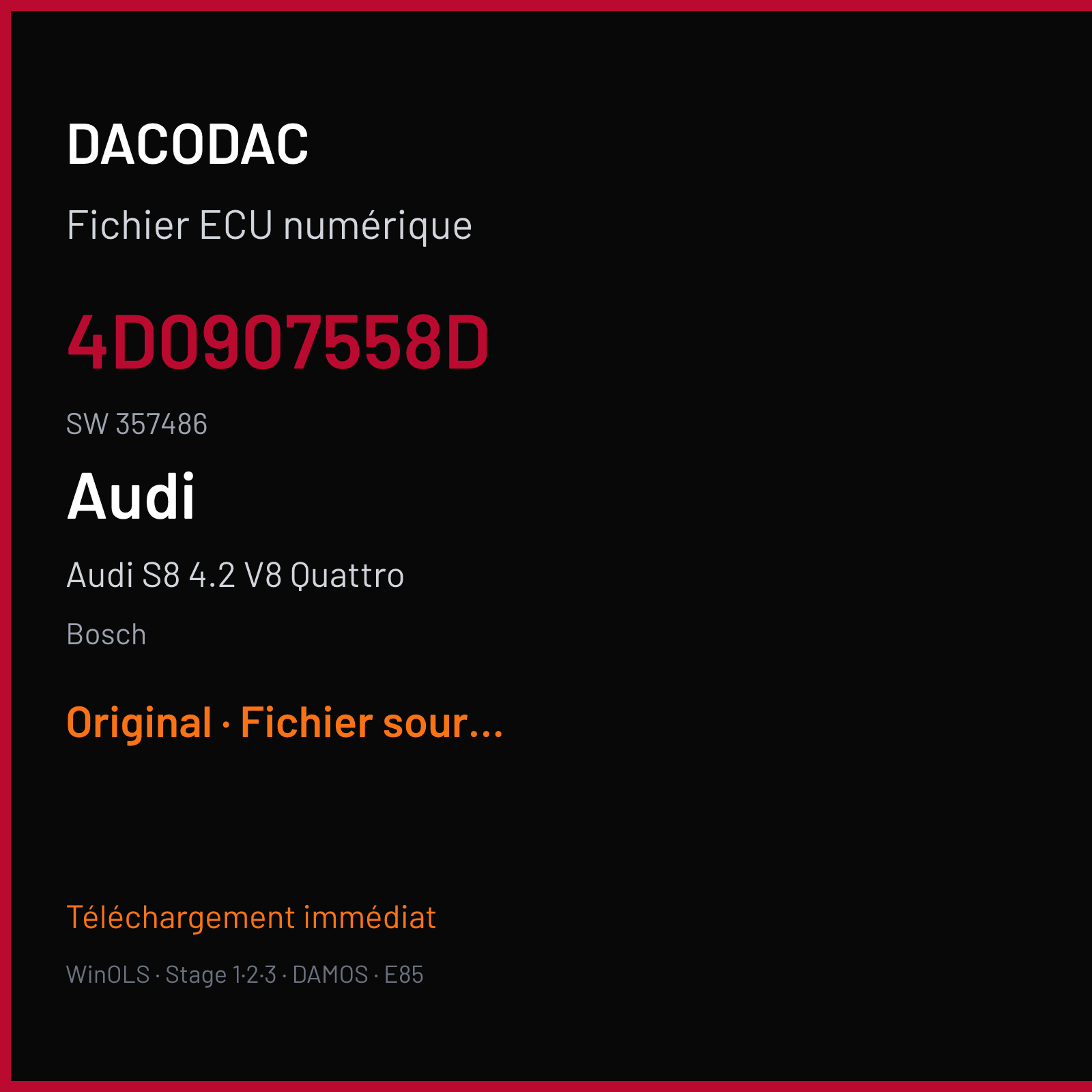 Audi S8 4.2 V8 Quattro (1997) — Bosch — 4D0907558D · 357486 — Original