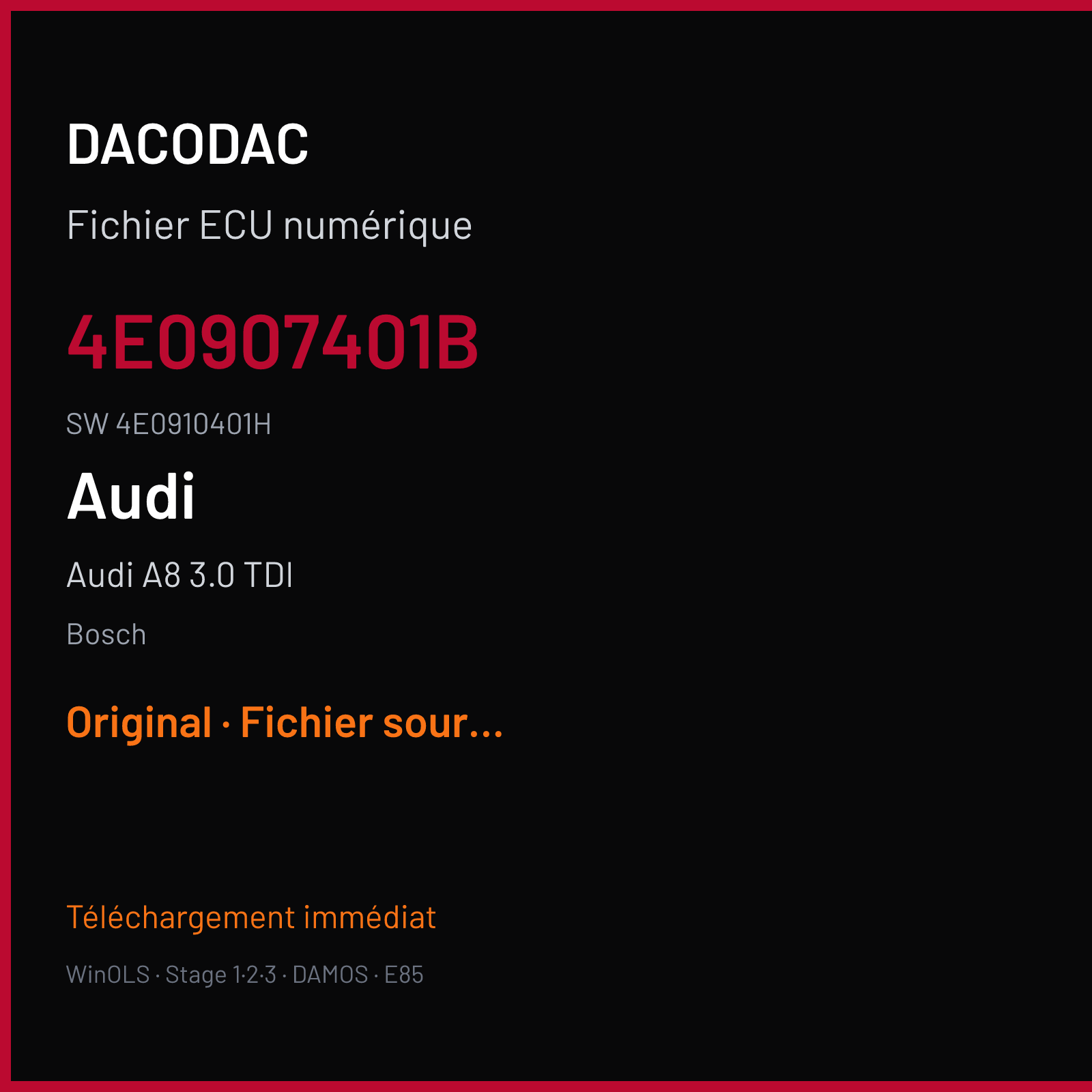 Audi A8 3.0 TDI 233 ch (2003) — Bosch — 4E0907401B · 4E0910401H — Original