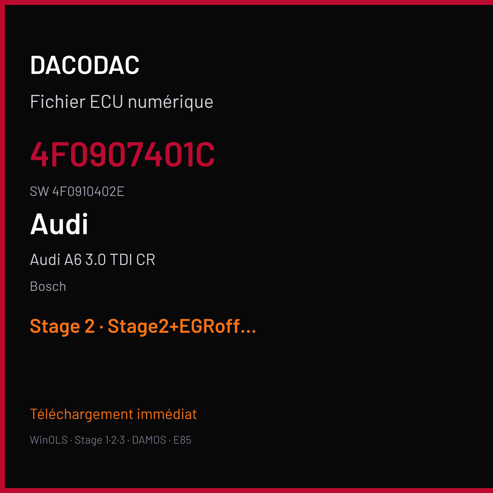 Audi A6 3.0 TDI CR (2006) — Bosch — 4F0907401C · 4F0910402E — Stage 2