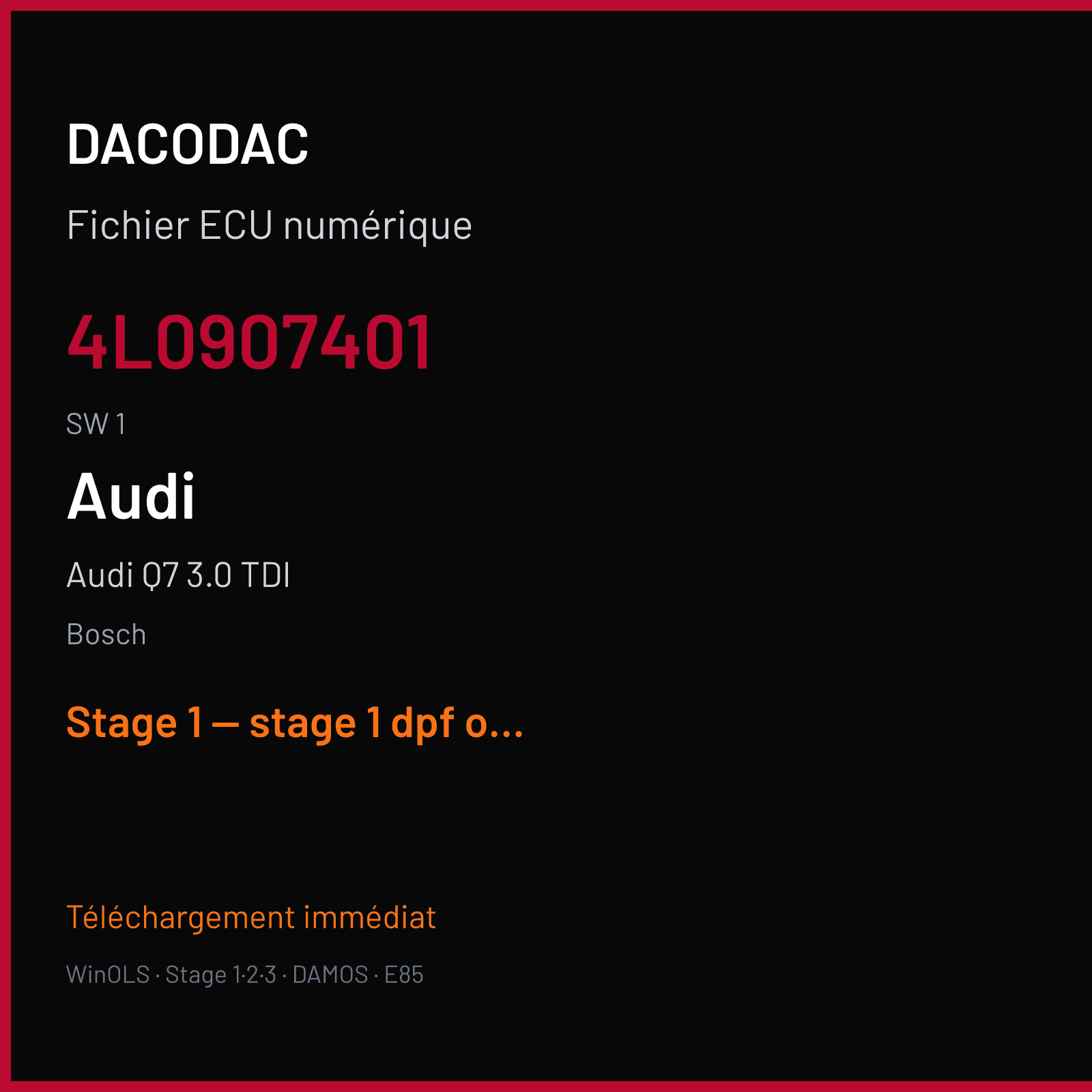 Audi Q7 3.0 TDI (2007) — Bosch — 4L0907401 · 1 — Stage 1 — stage 1 dpf off (strange customer feels no power) v4