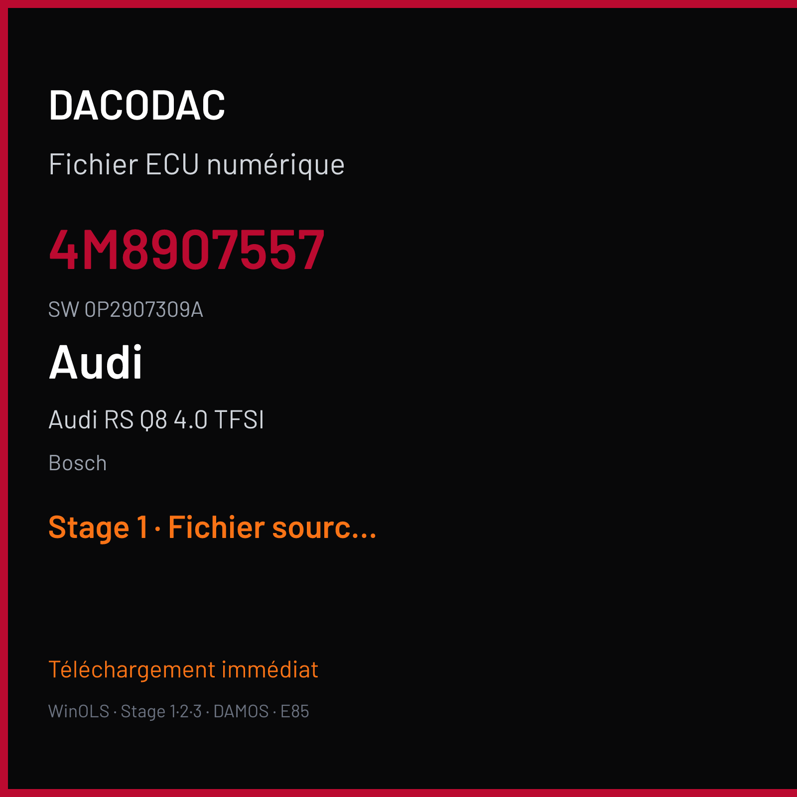 Audi RS Q8 4.0 TFSI 600 ch (2020) — Bosch — 4M8907557 · 0P2907309A · 056517 — Stage 1