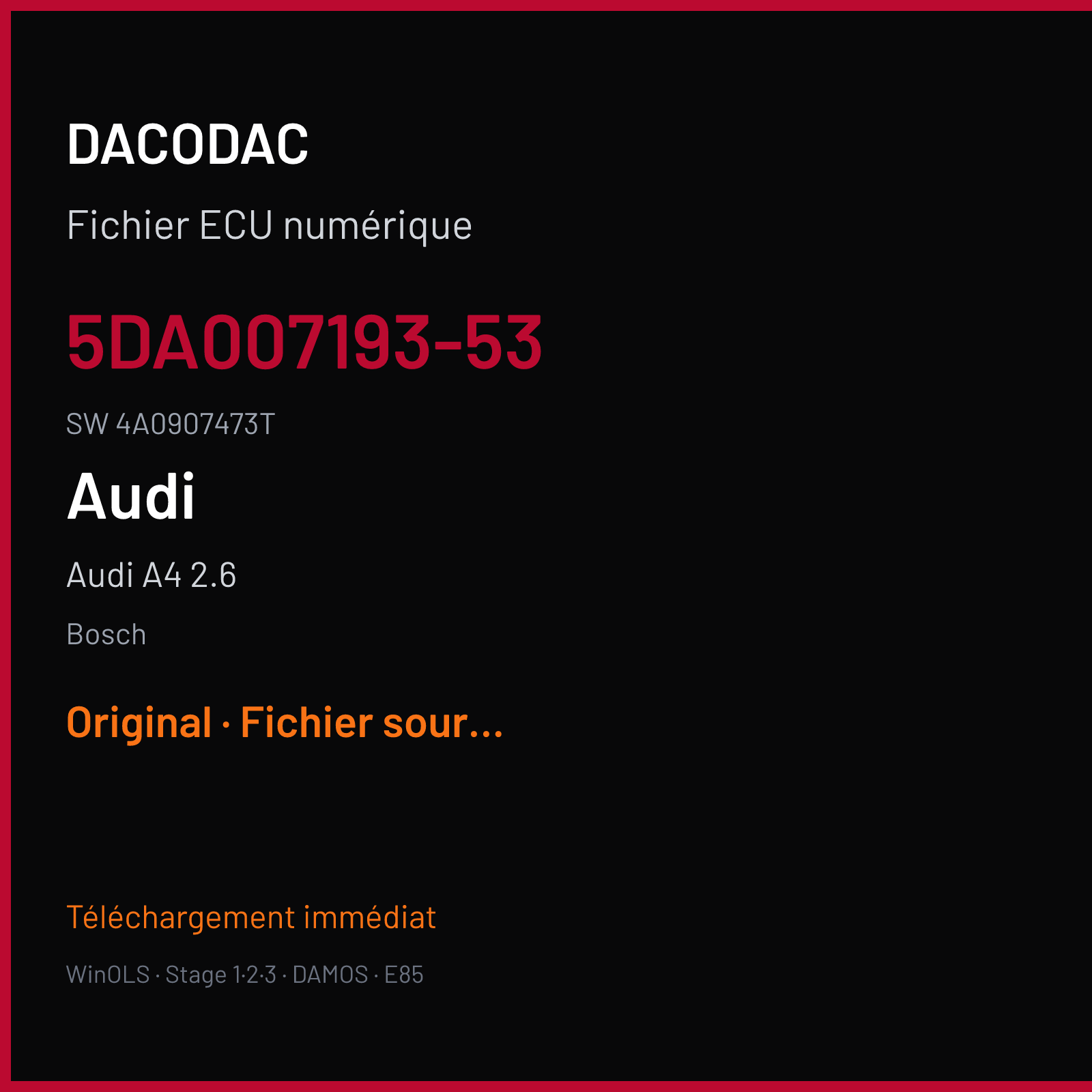 Audi A4 2.6 150 ch (1996) — Bosch — 5DA007193-53 · 4A0907473T · 732312-10-D01 — Original