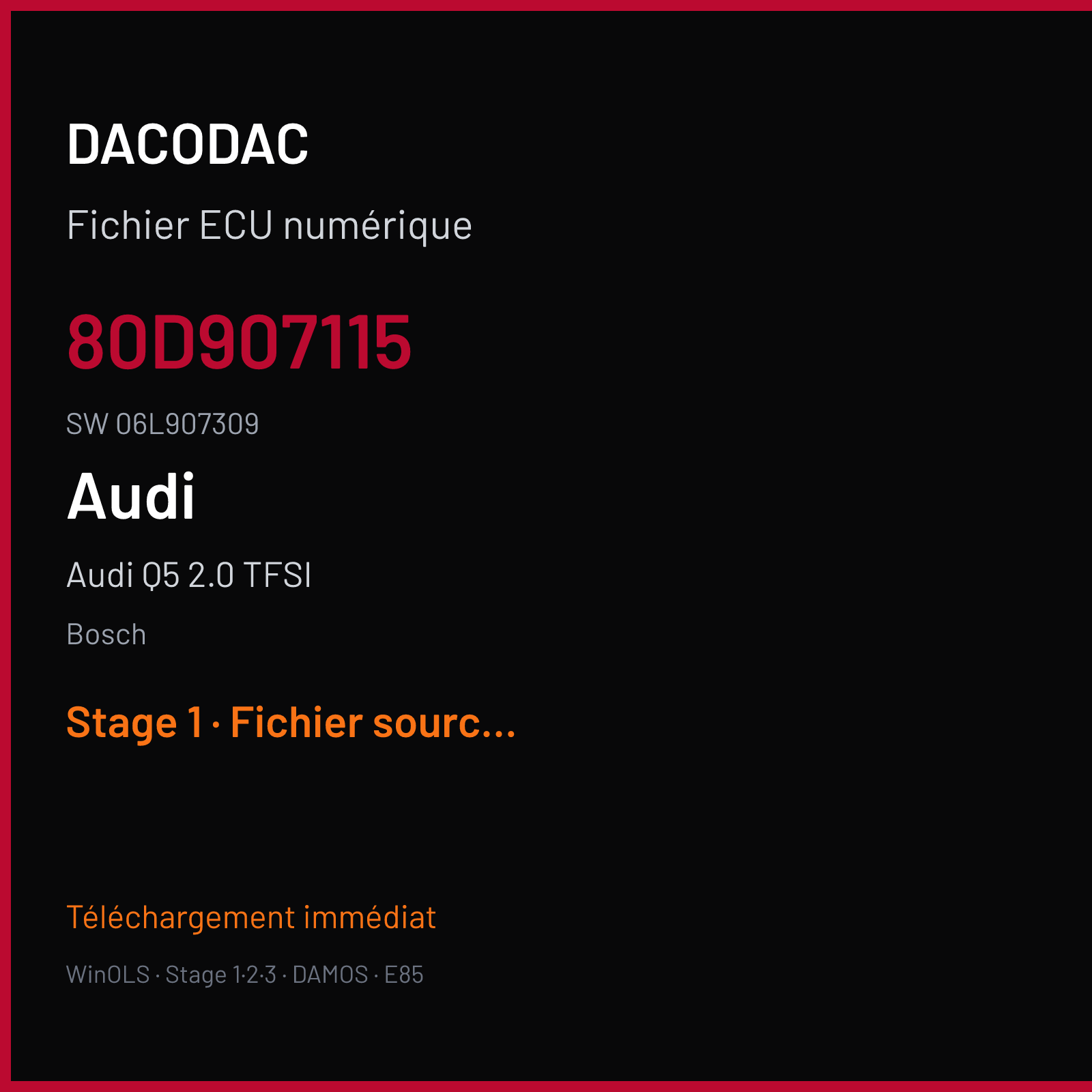 Audi Q5 2.0 TFSI 190 ch (2020) — Bosch — 80D907115 · 06L907309 · 057268 — Stage 1