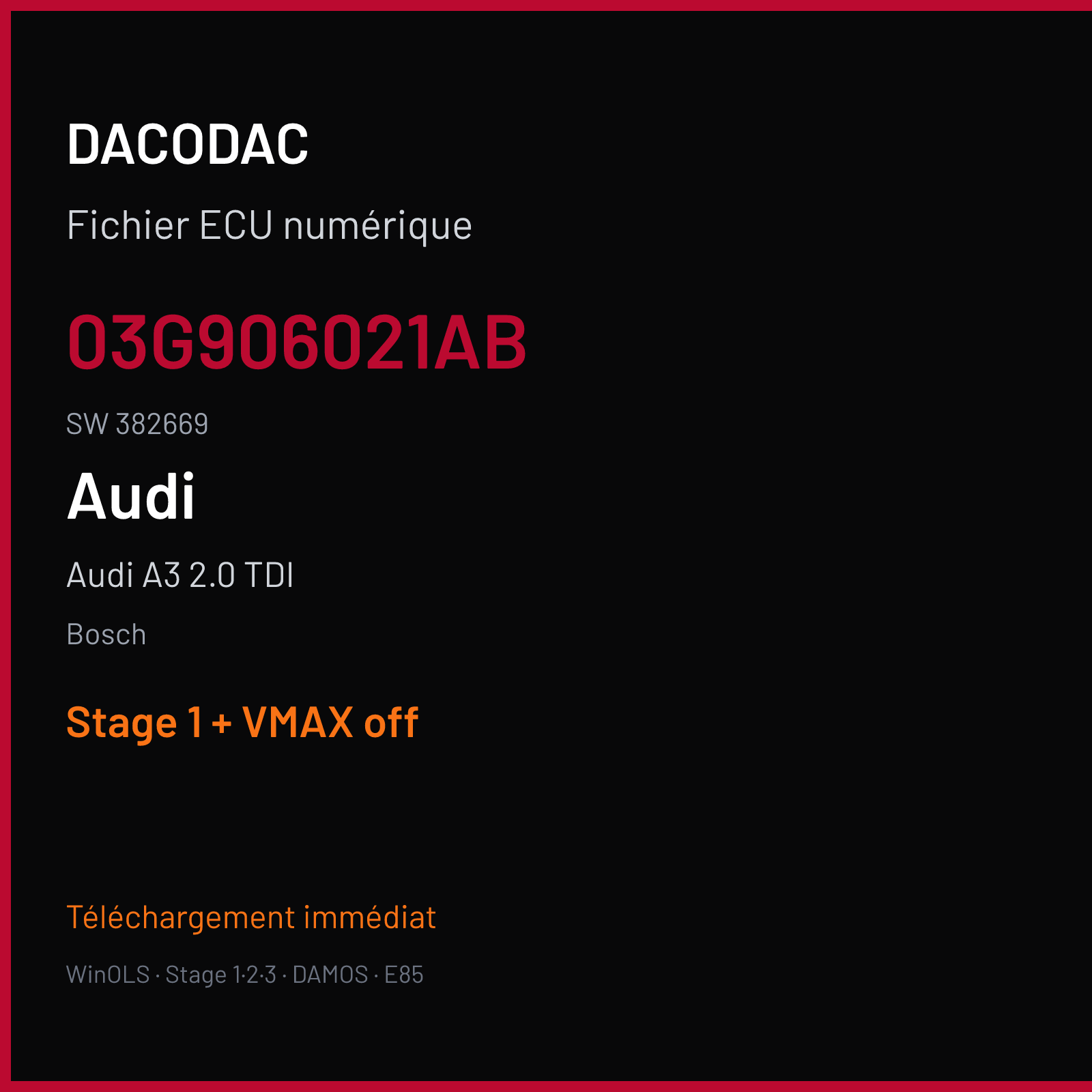 Audi A3 2.0 TDI (2008) — Bosch — 03G906021AB · 382669 — Stage 1 + VMAX off