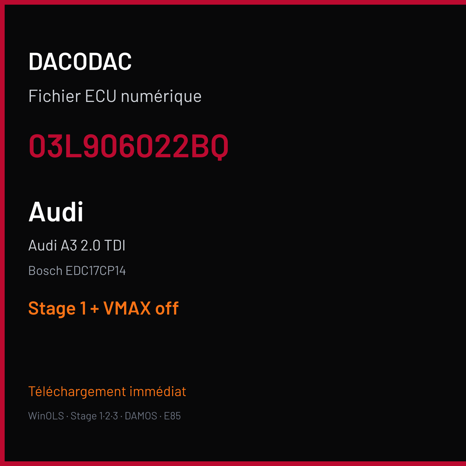 Audi A3 2.0 TDI (2008) — Bosch EDC17CP14 — 03L906022BQ — Stage 1 + VMAX off