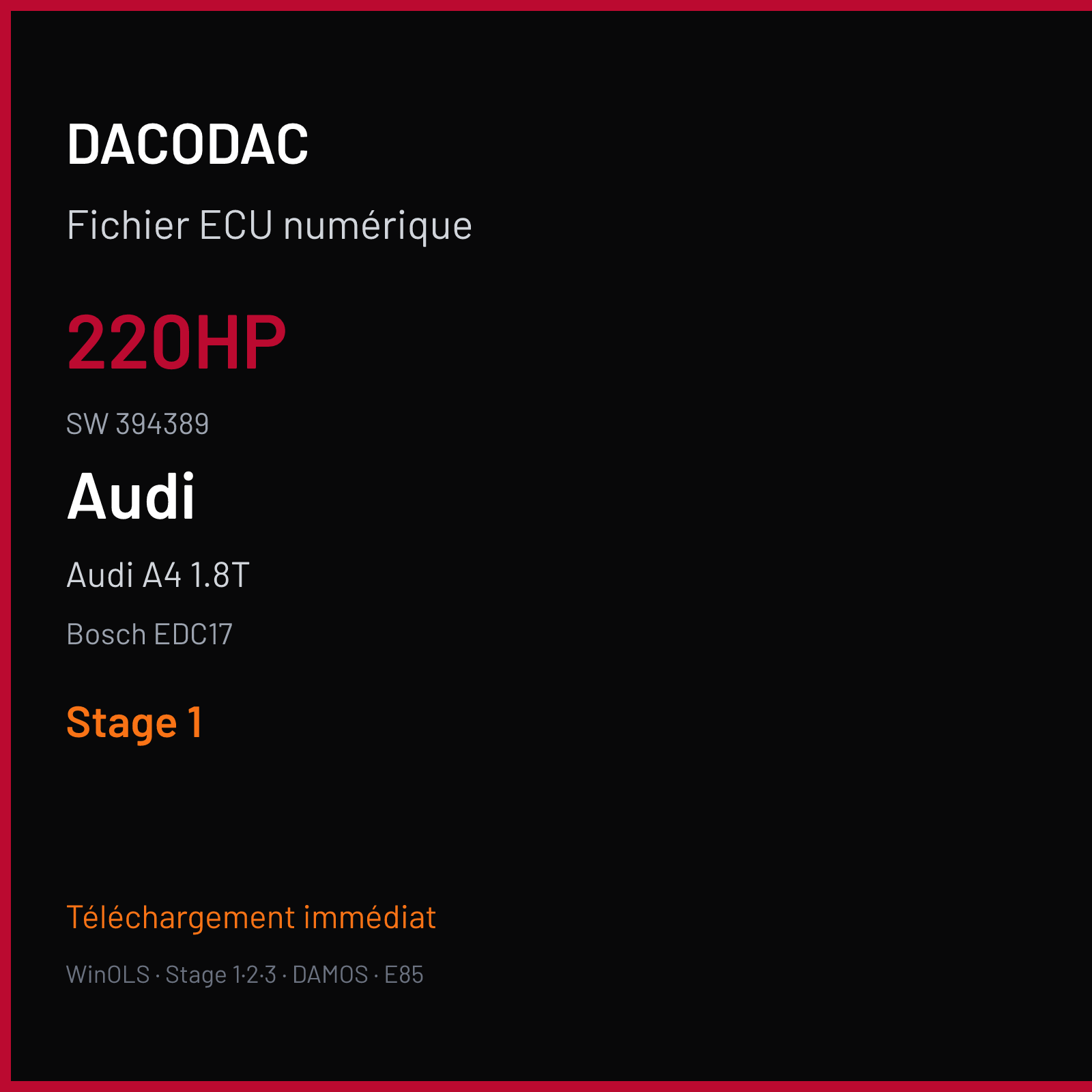 Audi A4 1.8T (2009) — Bosch EDC17 — 220HP · 394389 — Stage 1