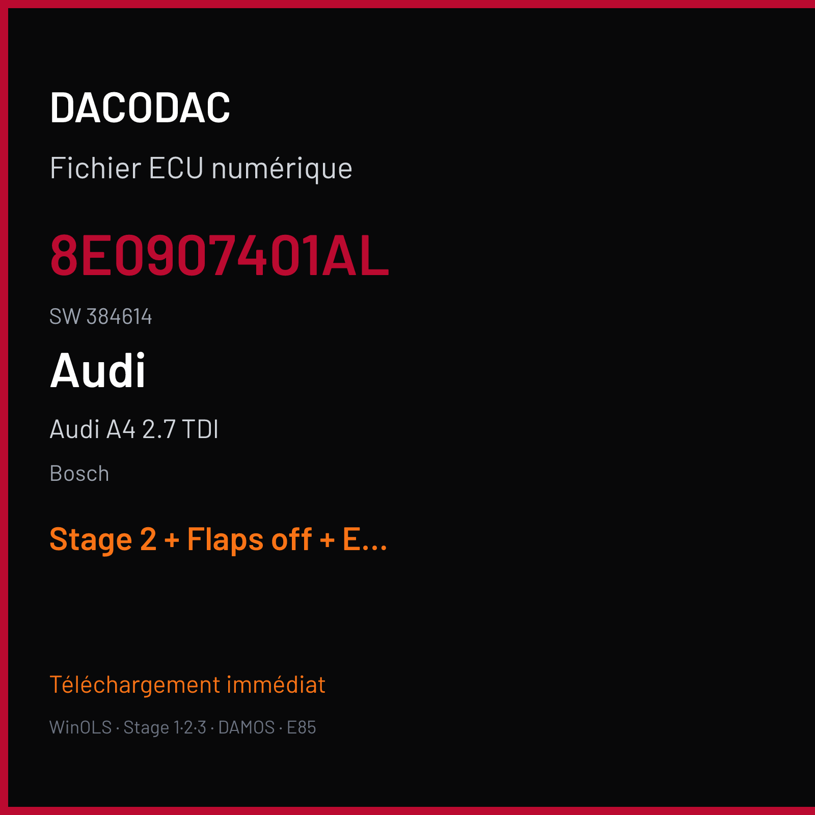 Audi A4 2.7 TDI — Bosch — 8E0907401AL · 384614 — Stage 2 + Flaps off + EGR off + DPF off + DTC off + VMAX off