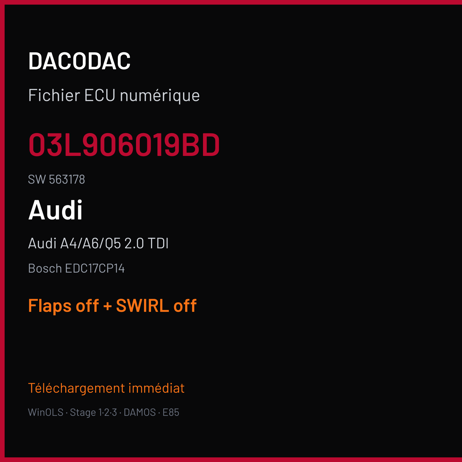 Audi A4/A6/Q5 2.0 TDI — Bosch EDC17CP14 — 03L906019BD · 563178 — Flaps off + SWIRL off