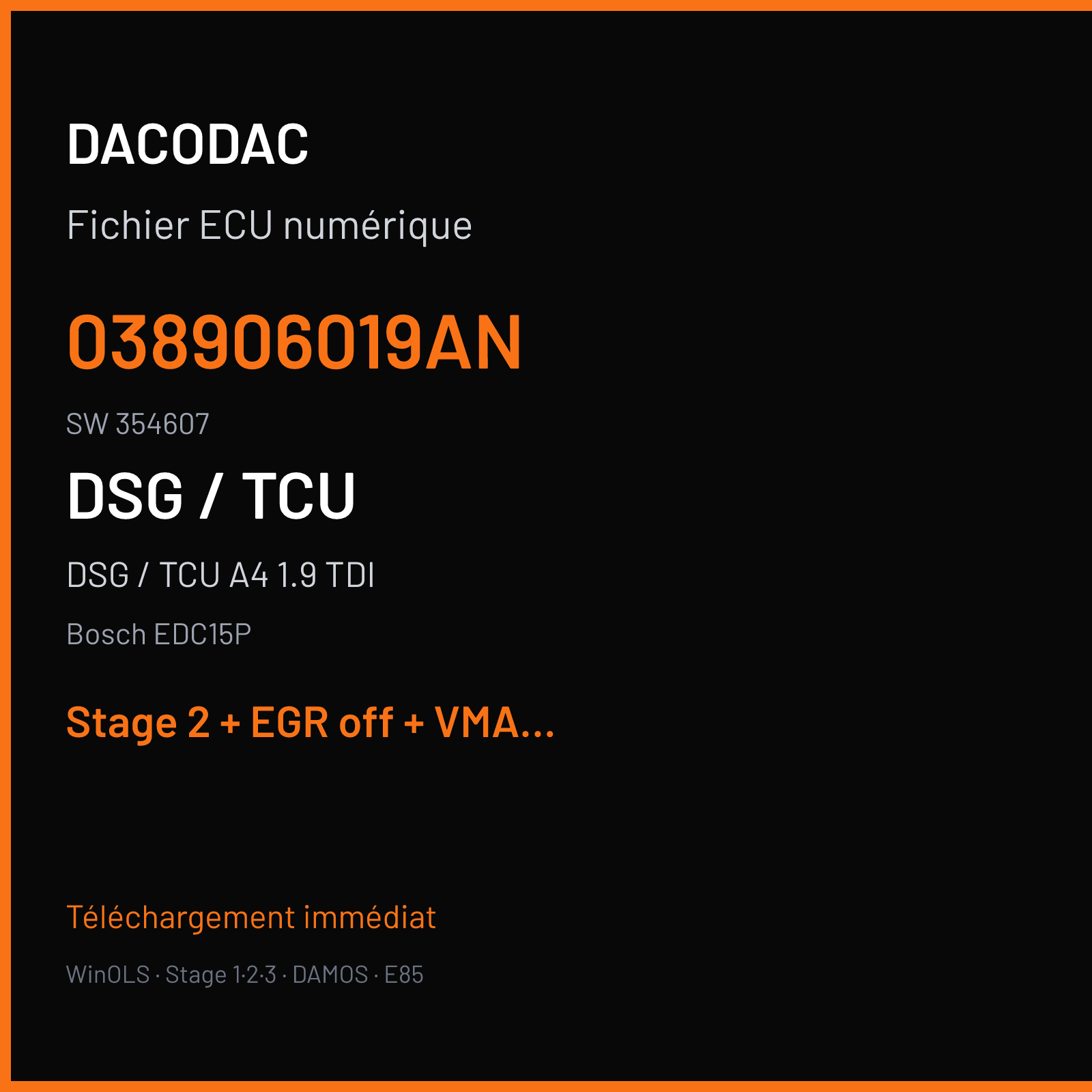 DSG / TCU A4 1.9 TDI (2000) — Bosch EDC15P — 038906019AN · 354607 — Stage 2 + EGR off + VMAX off
