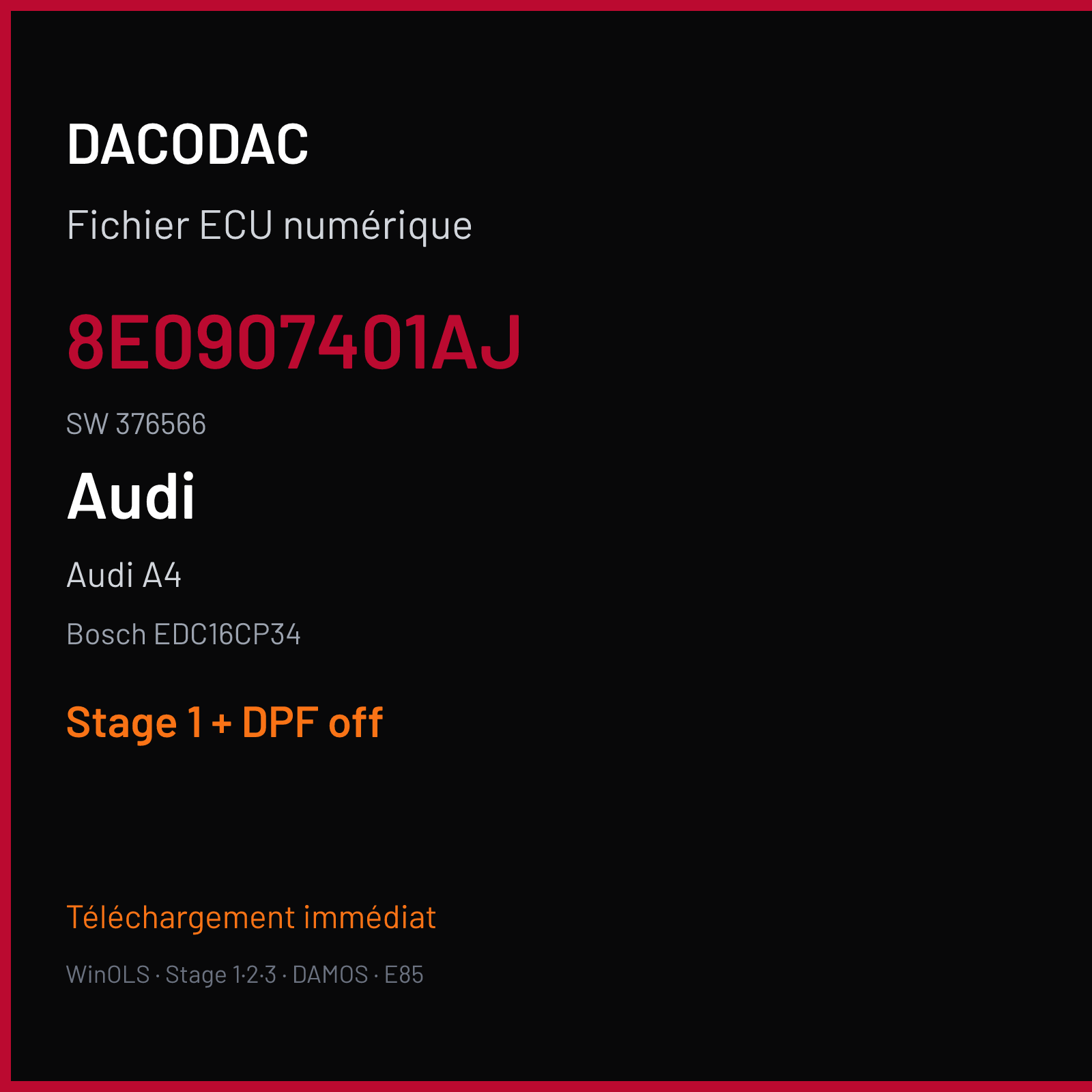 Audi A4 3.0 TDI (2005) — Bosch EDC16CP34 — 8E0907401AJ · 376566 — Stage 1 + DPF off