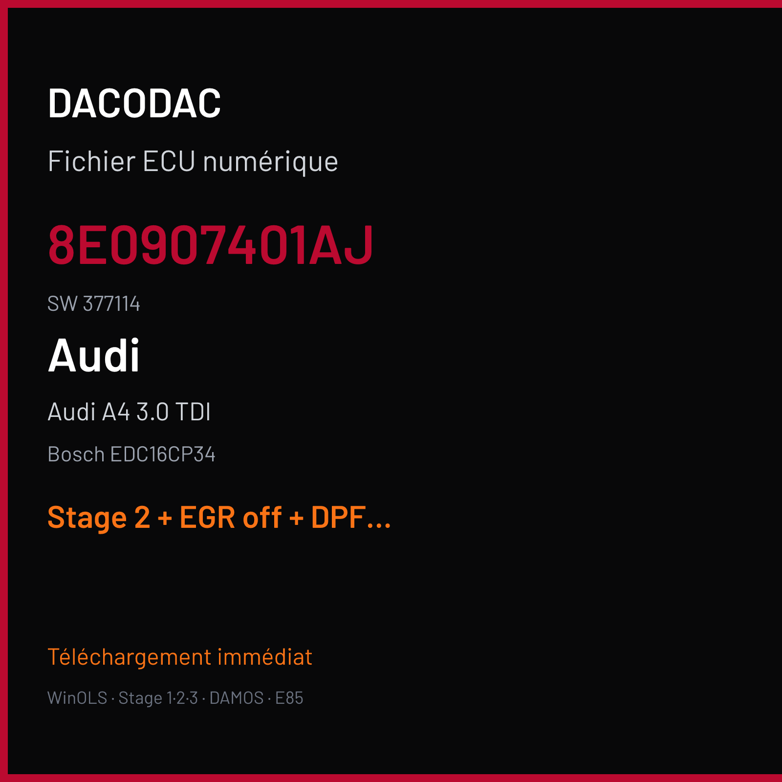 Audi A4 3.0 TDI (2006) — Bosch EDC16CP34 — 8E0907401AJ · 377114 — Stage 2 + EGR off + DPF off