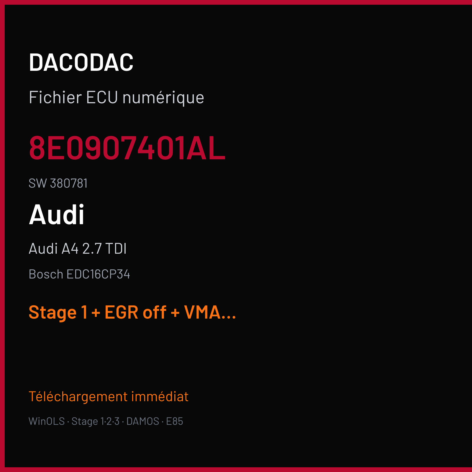 Audi A4 2.7 TDI (2006) — Bosch EDC16CP34 — 8E0907401AL · 380781 — Stage 1 + EGR off + VMAX off