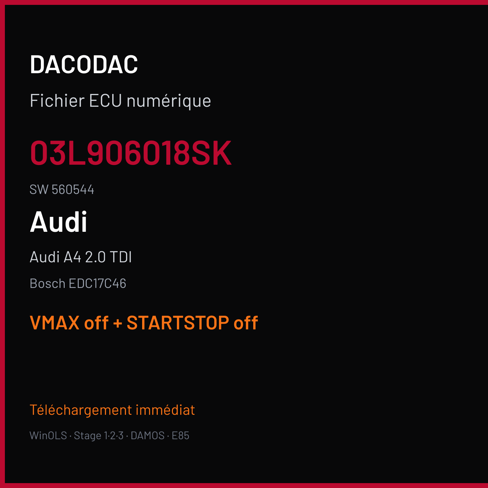 Audi A4 2.0 TDI (2013) — Bosch EDC17C46 — 03L906018SK · 560544 — VMAX off + STARTSTOP off