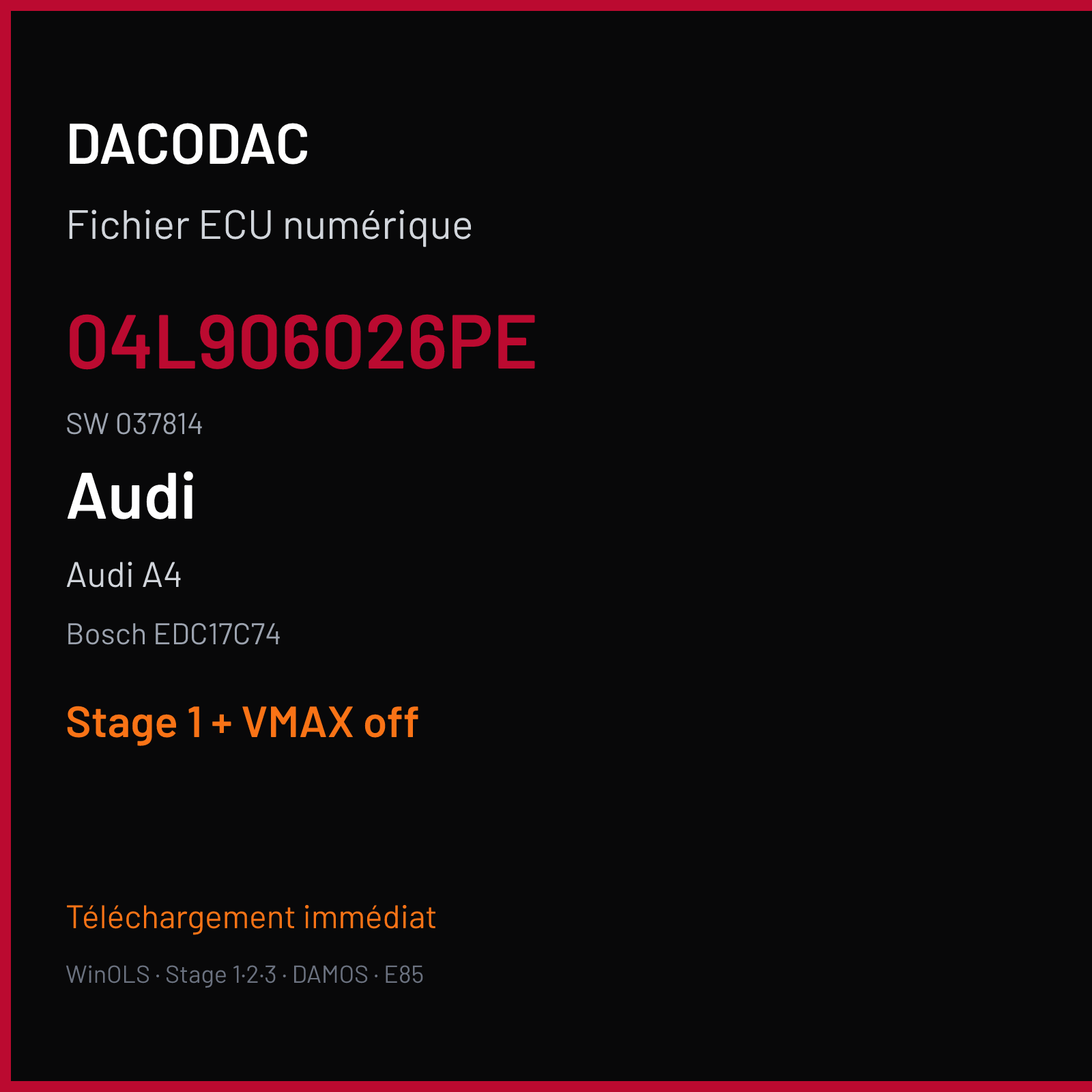 Audi A4 (2018) — Bosch EDC17C74 — 04L906026PE · 037814 — Stage 1 + VMAX off