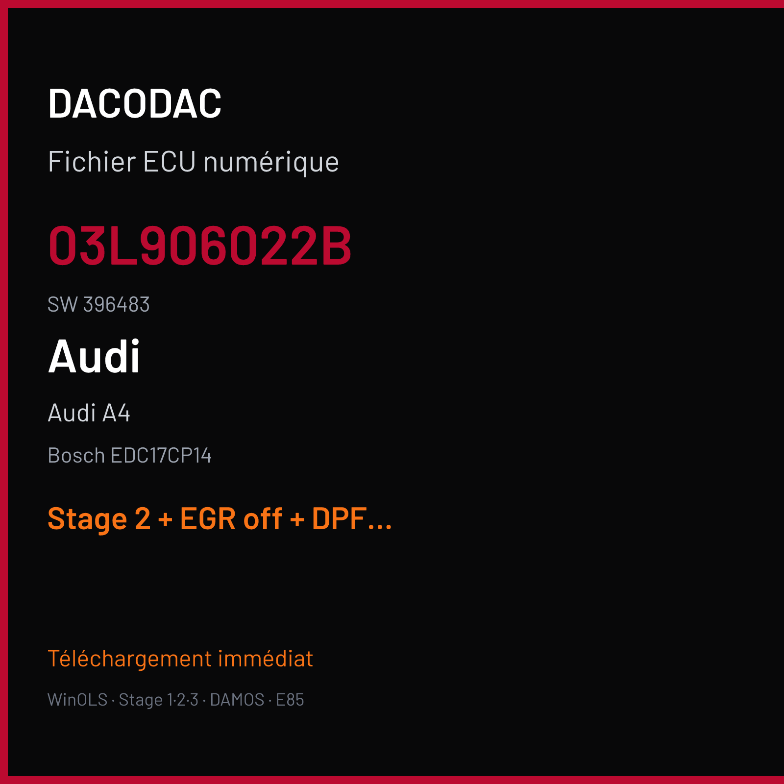 Audi A4 2.0 TDI — Bosch EDC17CP14 — 03L906022B · 396483 — Stage 2 + EGR off + DPF off