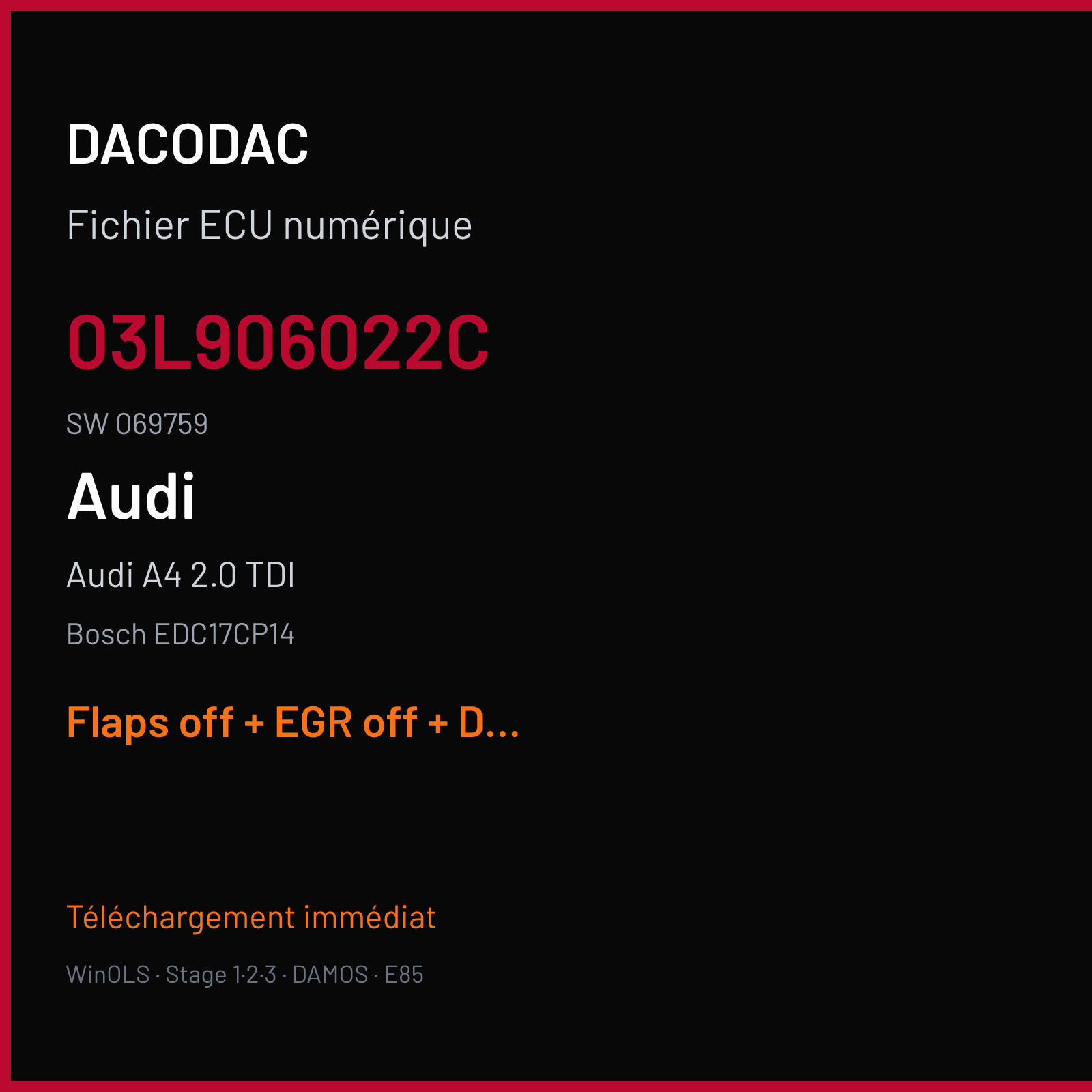 Audi A4 2.0 TDI — Bosch EDC17CP14 — 03L906022C · 069759 — Flaps off + EGR off + DPF off