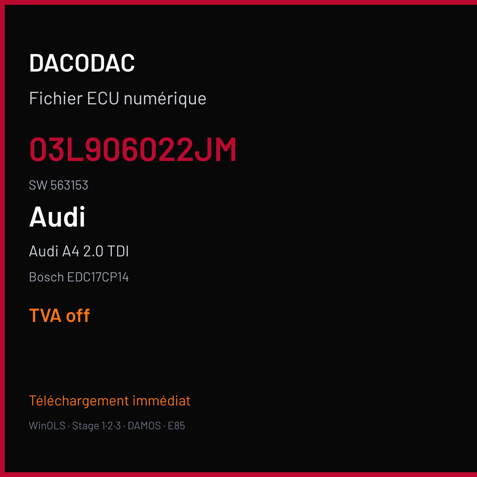 Audi A4 2.0 TDI (2008) — Bosch EDC17CP14 — 03L906022JM · 563153 — TVA off