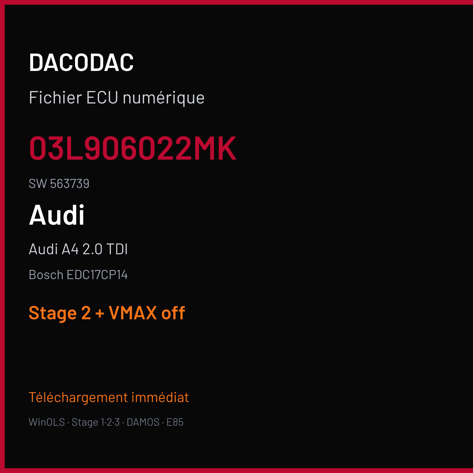 Audi A4 2.0 TDI (2009) — Bosch EDC17CP14 — 03L906022MK · 563739 — Stage 2 + VMAX off