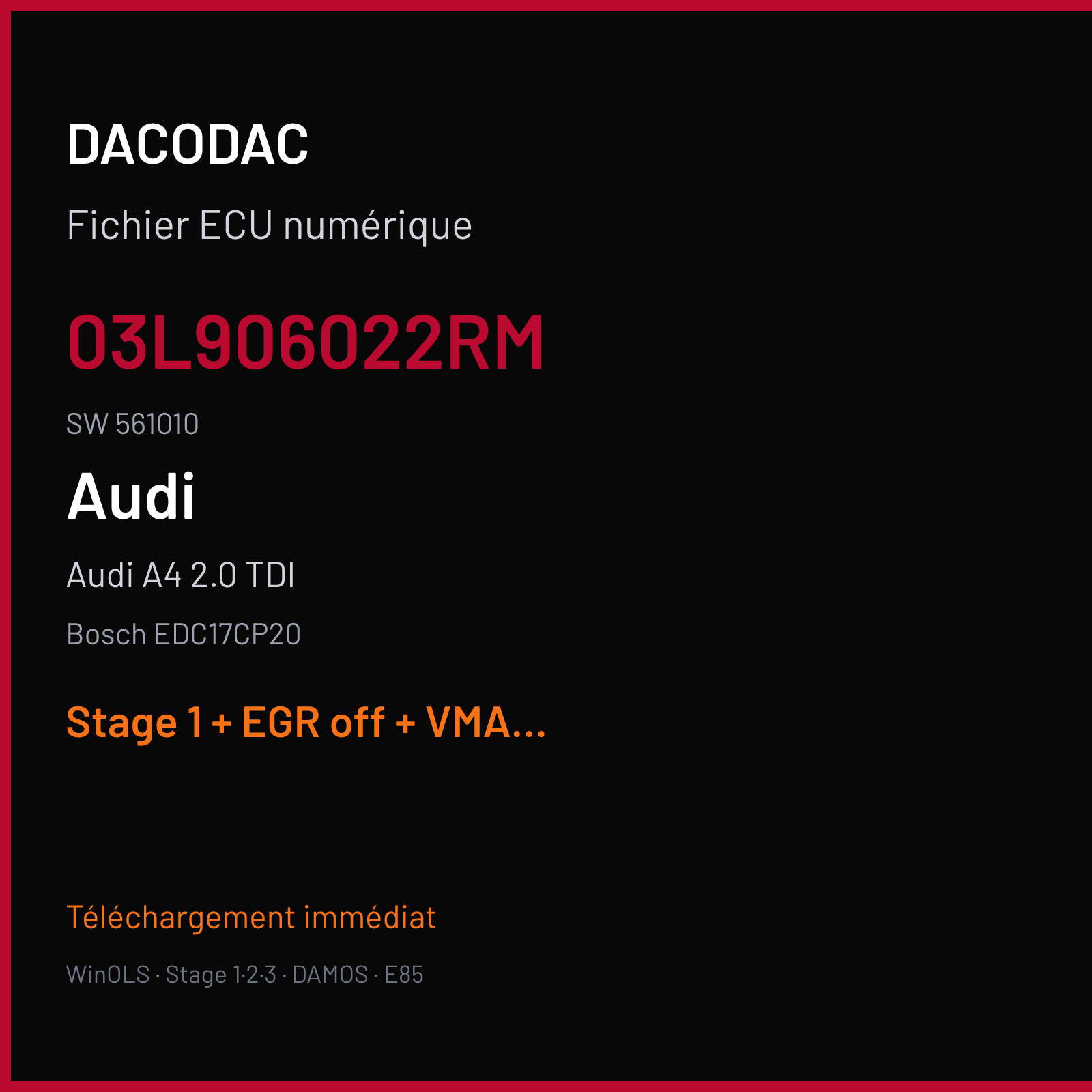 Audi A4 2.0 TDI (2010) — Bosch EDC17CP20 — 03L906022RM · 561010 — Stage 1 + EGR off + VMAX off