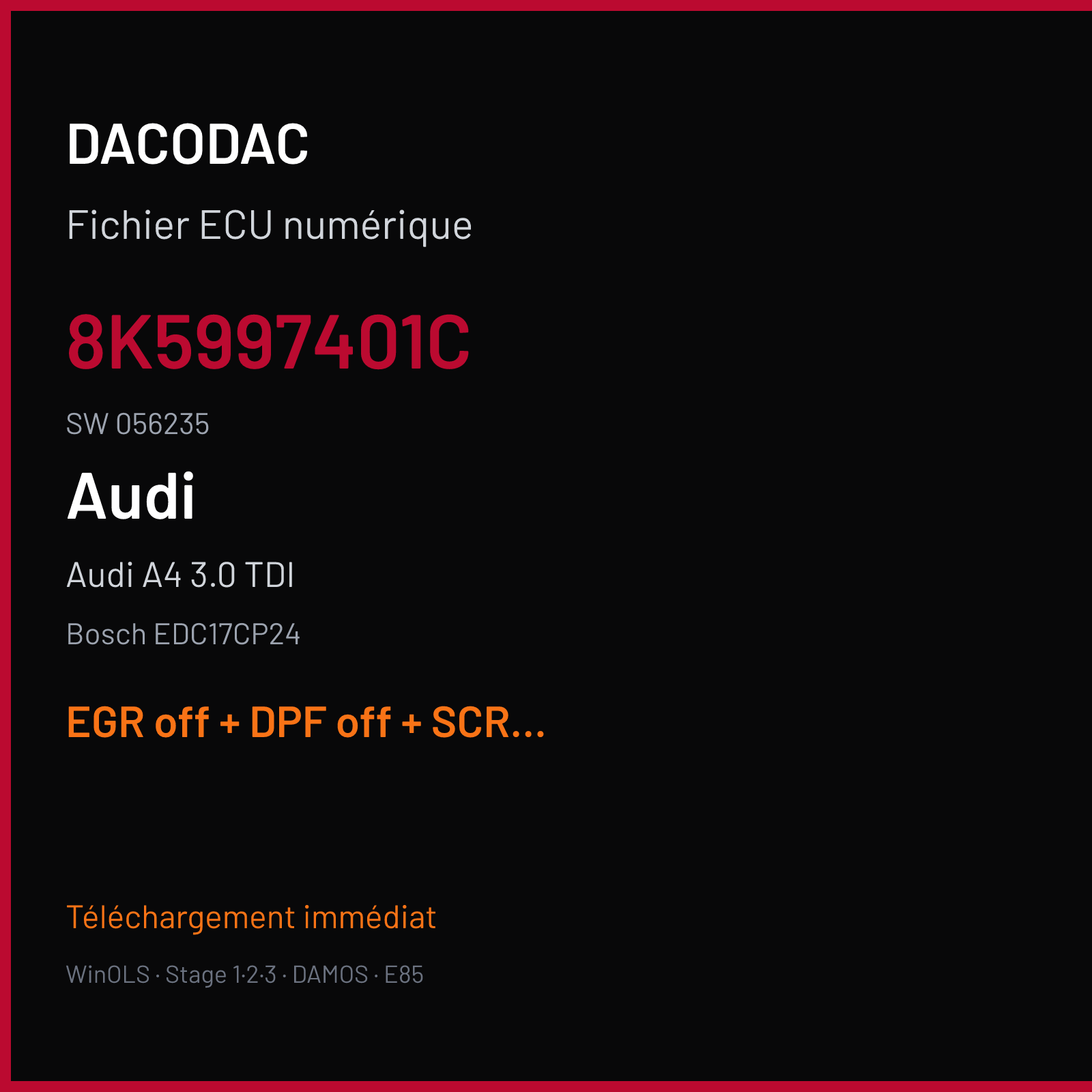 Audi A4 3.0 TDI (2010) — Bosch EDC17CP24 — 8K5997401C · 056235 — EGR off + DPF off + SCR off