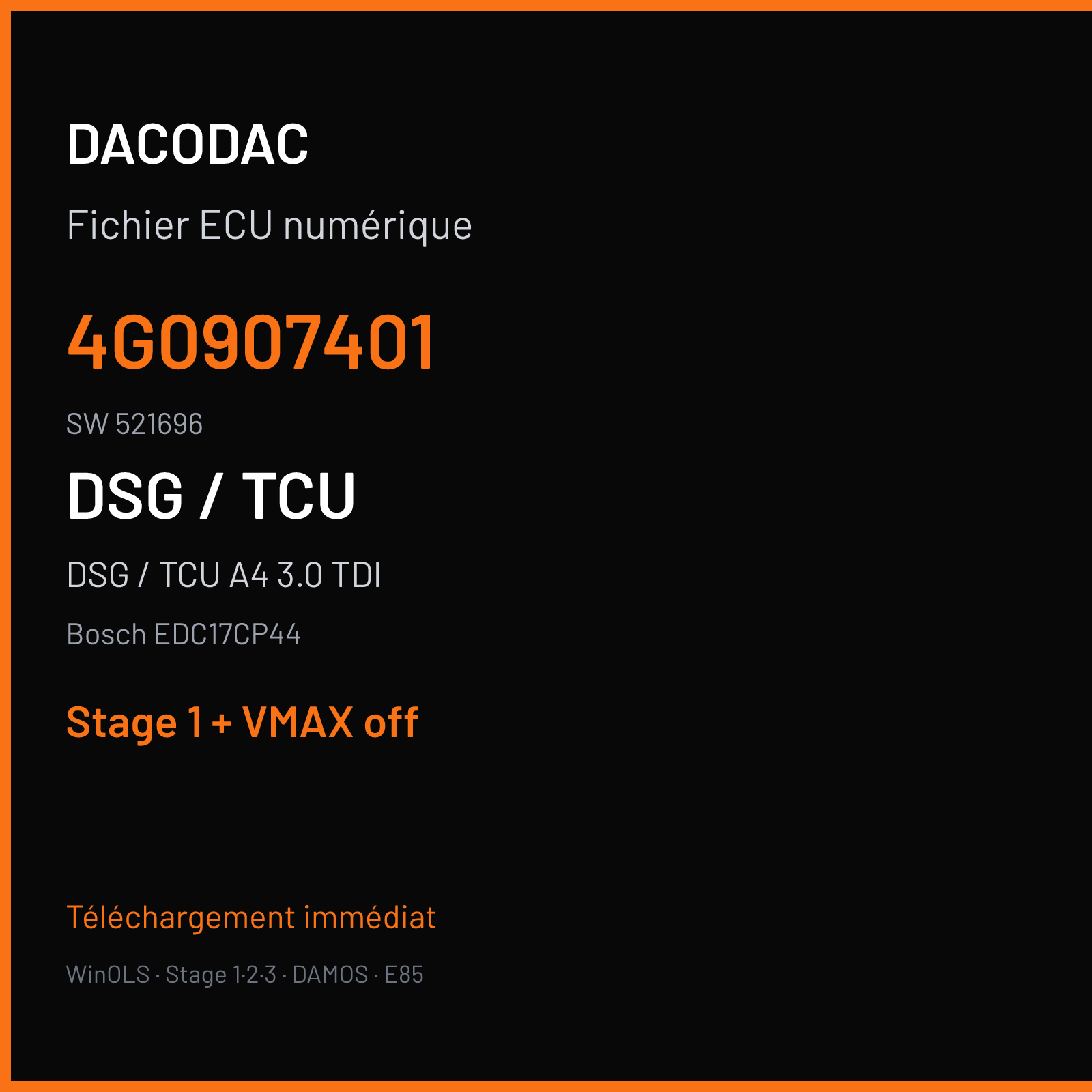 DSG / TCU A4 3.0 TDI (2012) — Bosch EDC17CP44 — 4G0907401 · 521696 — Stage 1 + VMAX off