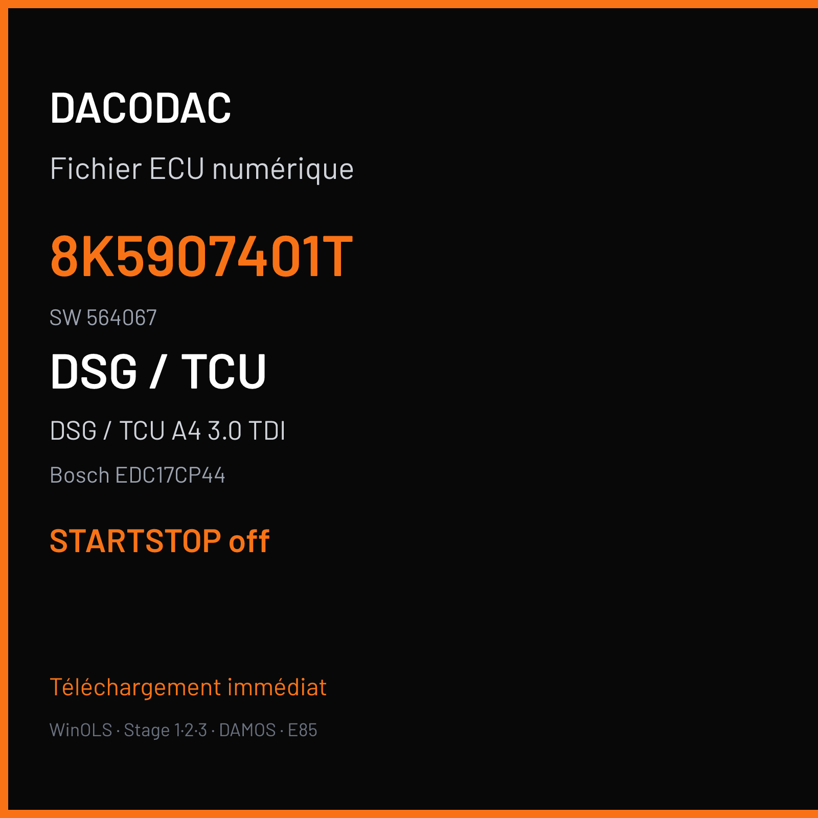 DSG / TCU A4 3.0 TDI (2015) — Bosch EDC17CP44 — 8K5907401T · 564067 — STARTSTOP off