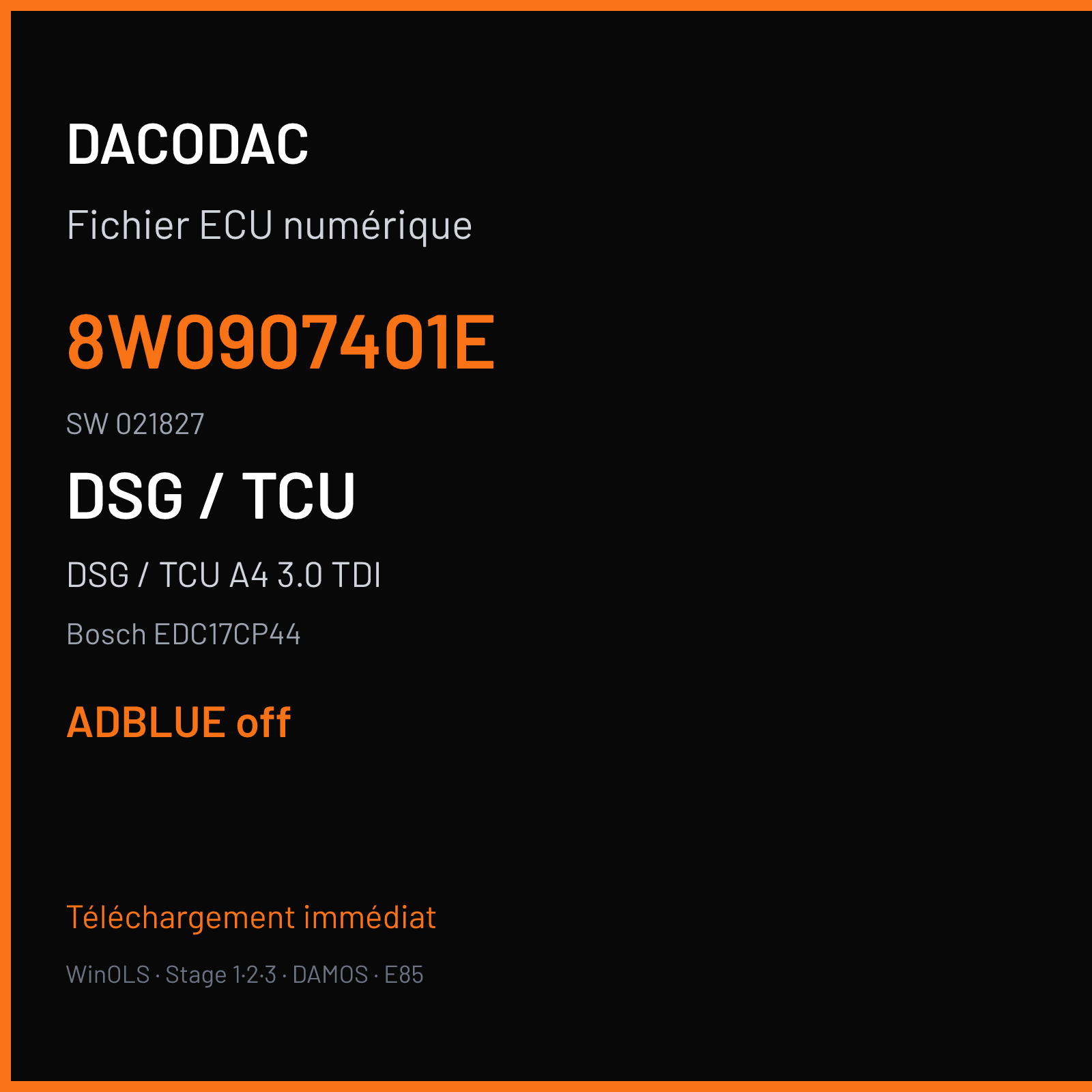 DSG / TCU A4 3.0 TDI (2016) — Bosch EDC17CP44 — 8W0907401E · 021827 — ADBLUE off