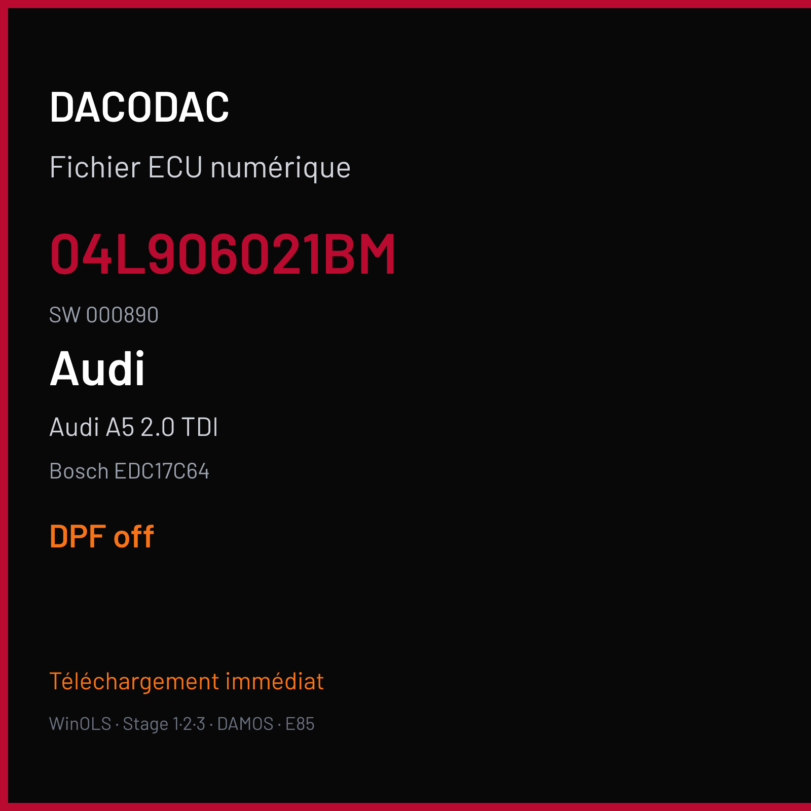 Audi A5 2.0 TDI (2015) — Bosch EDC17C64 — 04L906021BM · 000890 — DPF off