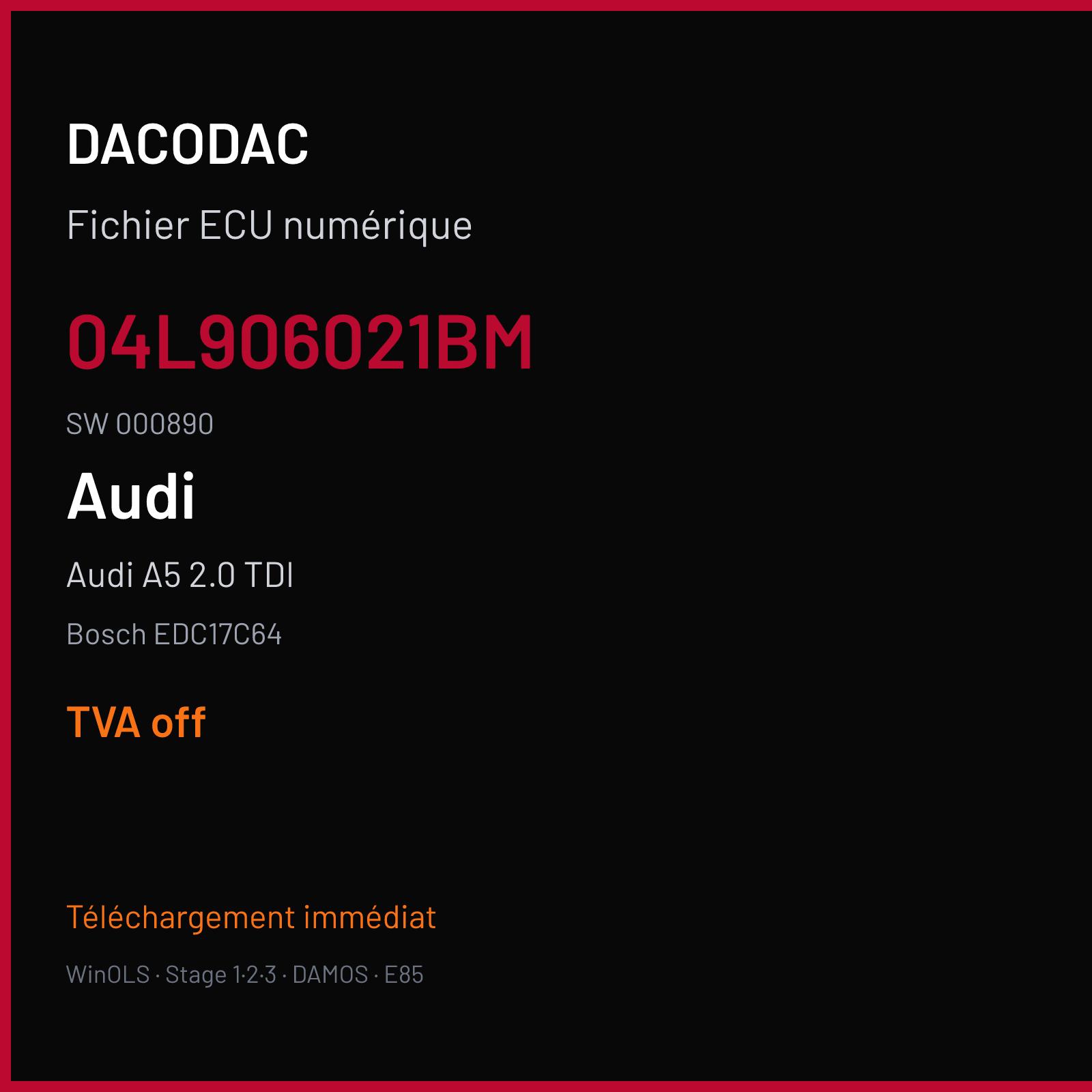 Audi A5 2.0 TDI (2015) — Bosch EDC17C64 — 04L906021BM · 000890 — TVA off