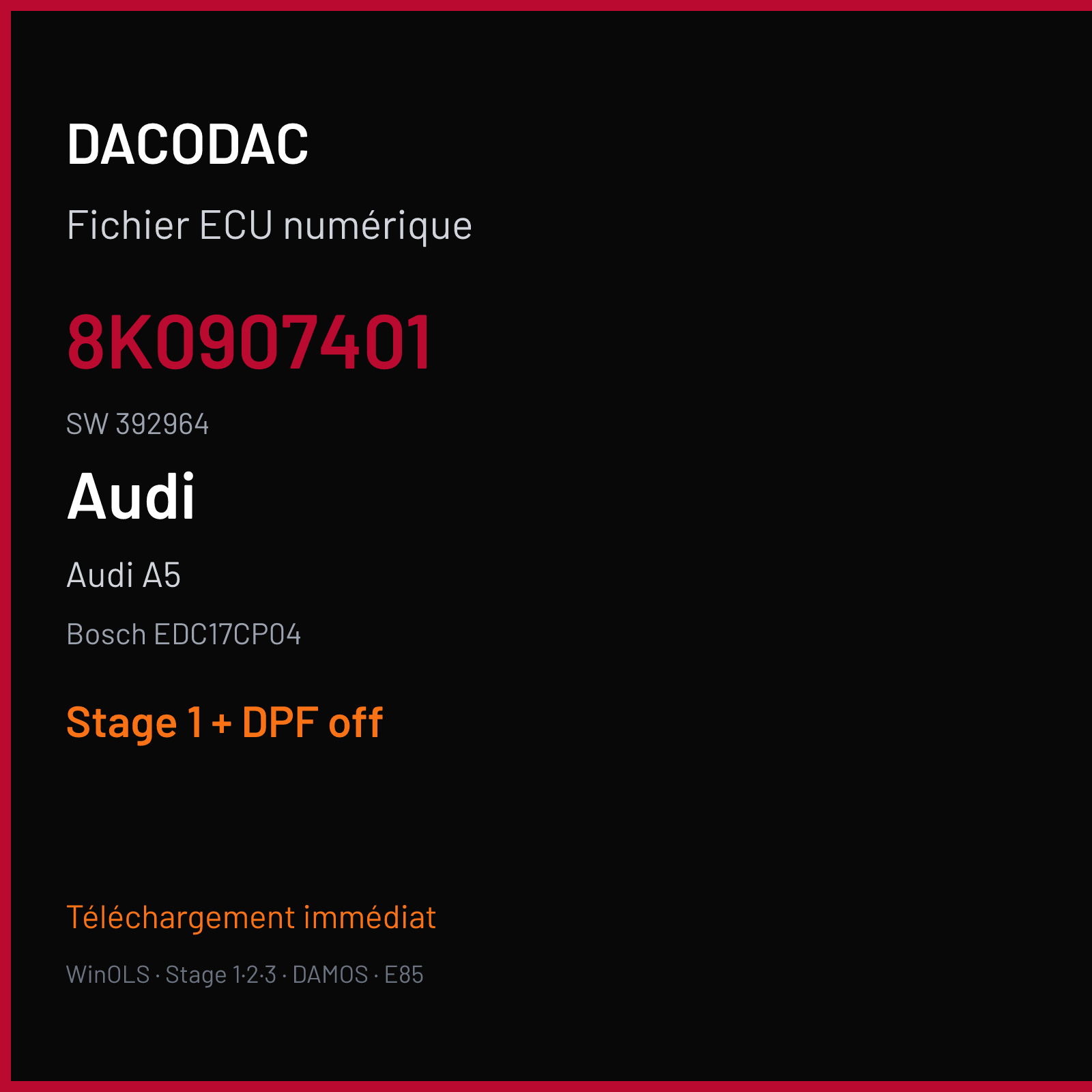 Audi A5 2.7 TDI — Bosch EDC17CP04 — 8K0907401 · 392964 — Stage 1 + DPF off