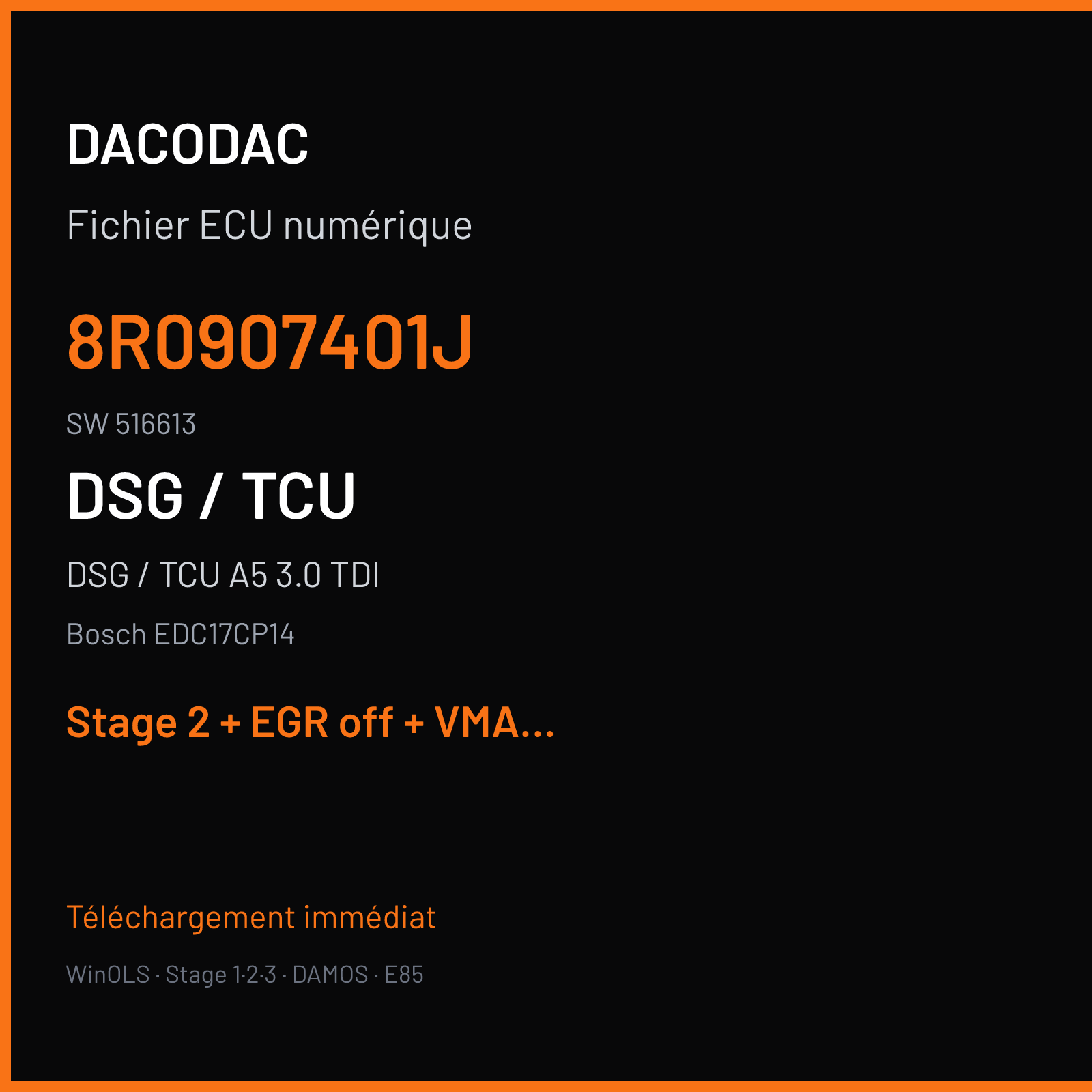DSG / TCU A5 3.0 TDI (2010) — Bosch EDC17CP14 — 8R0907401J · 516613 — Stage 2 + EGR off + VMAX off