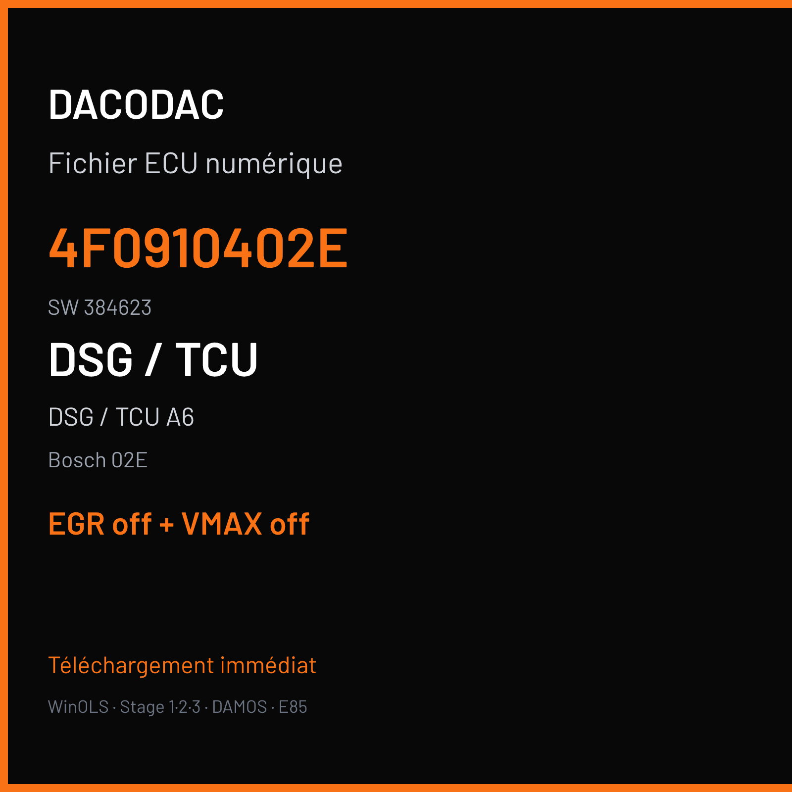 DSG / TCU A6 (2007) — Bosch 02E — 4F0910402E · 384623 — EGR off + VMAX off