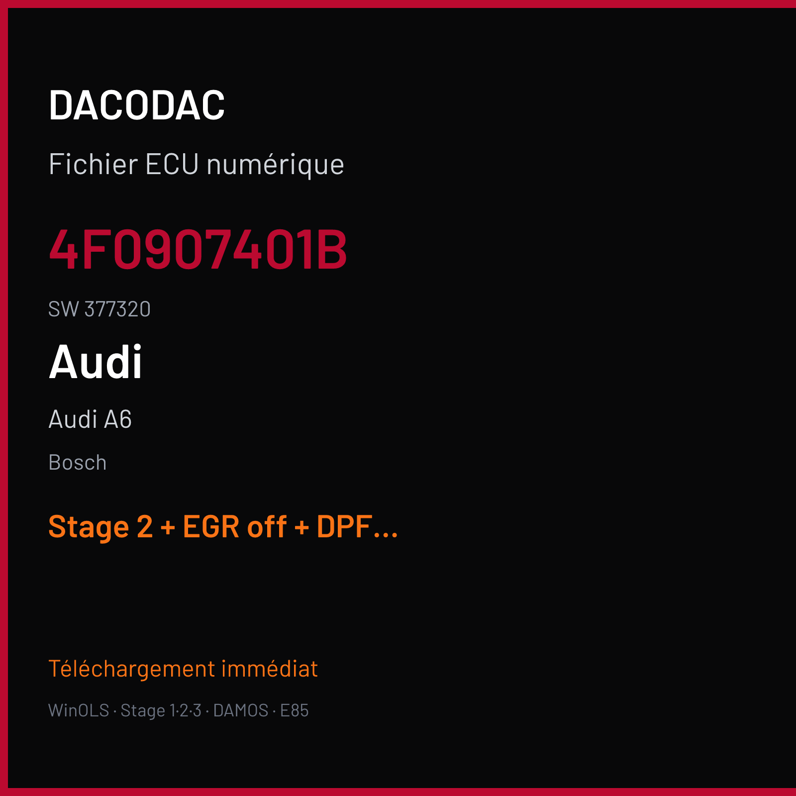 Audi A6 3.0 TDI — Bosch — 4F0907401B · 377320 — Stage 2 + EGR off + DPF off + VMAX off