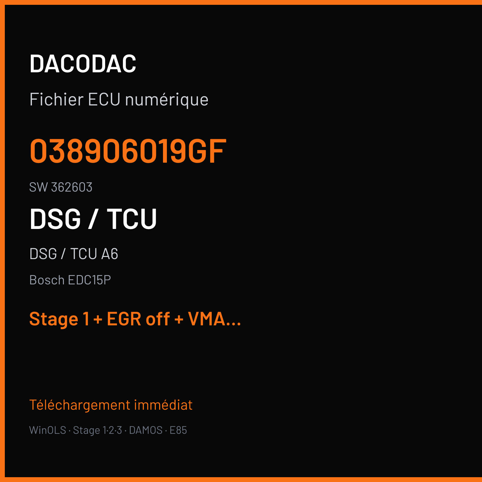 DSG / TCU A6 1.9 TDI (2002) — Bosch EDC15P — 038906019GF · 362603 — Stage 1 + EGR off + VMAX off