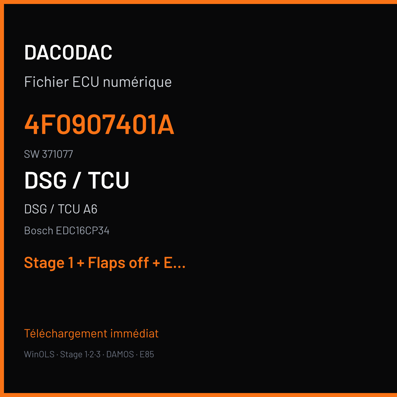 DSG / TCU A6 3.0 TDI (2005) — Bosch EDC16CP34 — 4F0907401A · 371077 — Stage 1 + Flaps off + EGR off