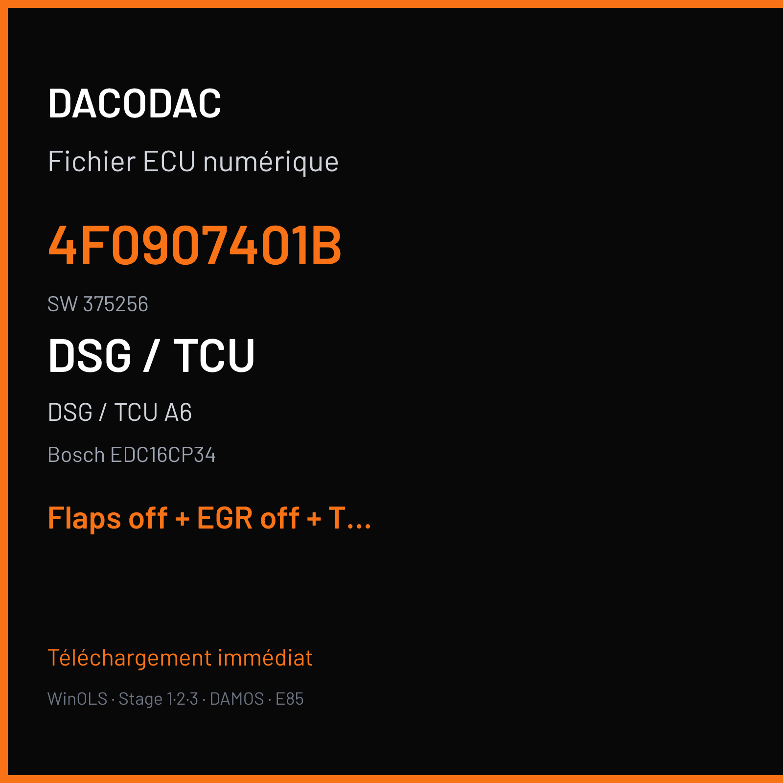 DSG / TCU A6 3.0 TDI (2005) — Bosch EDC16CP34 — 4F0907401B · 375256 — Flaps off + EGR off + TVA off