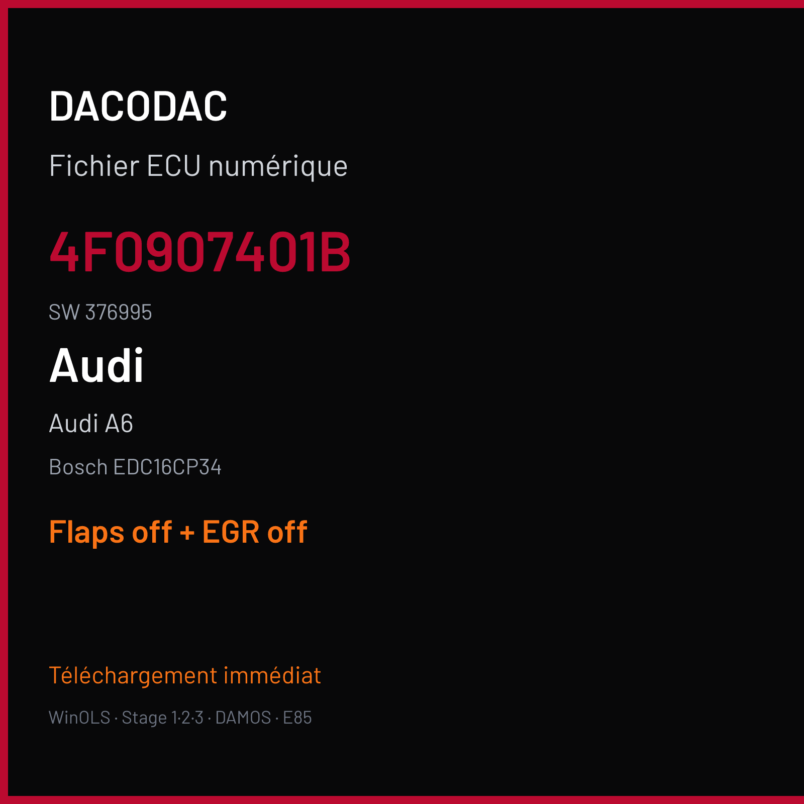 Audi A6 3.0 TDI (2005) — Bosch EDC16CP34 — 4F0907401B · 376995 — Flaps off + EGR off
