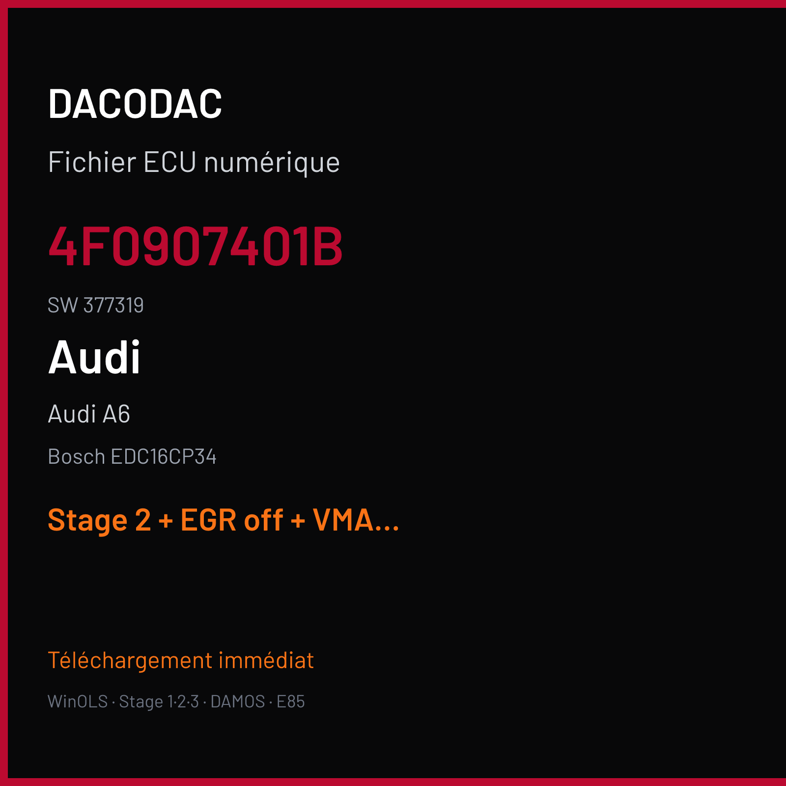 Audi A6 2.7 TDI (2006) — Bosch EDC16CP34 — 4F0907401B · 377319 — Stage 2 + EGR off + VMAX off