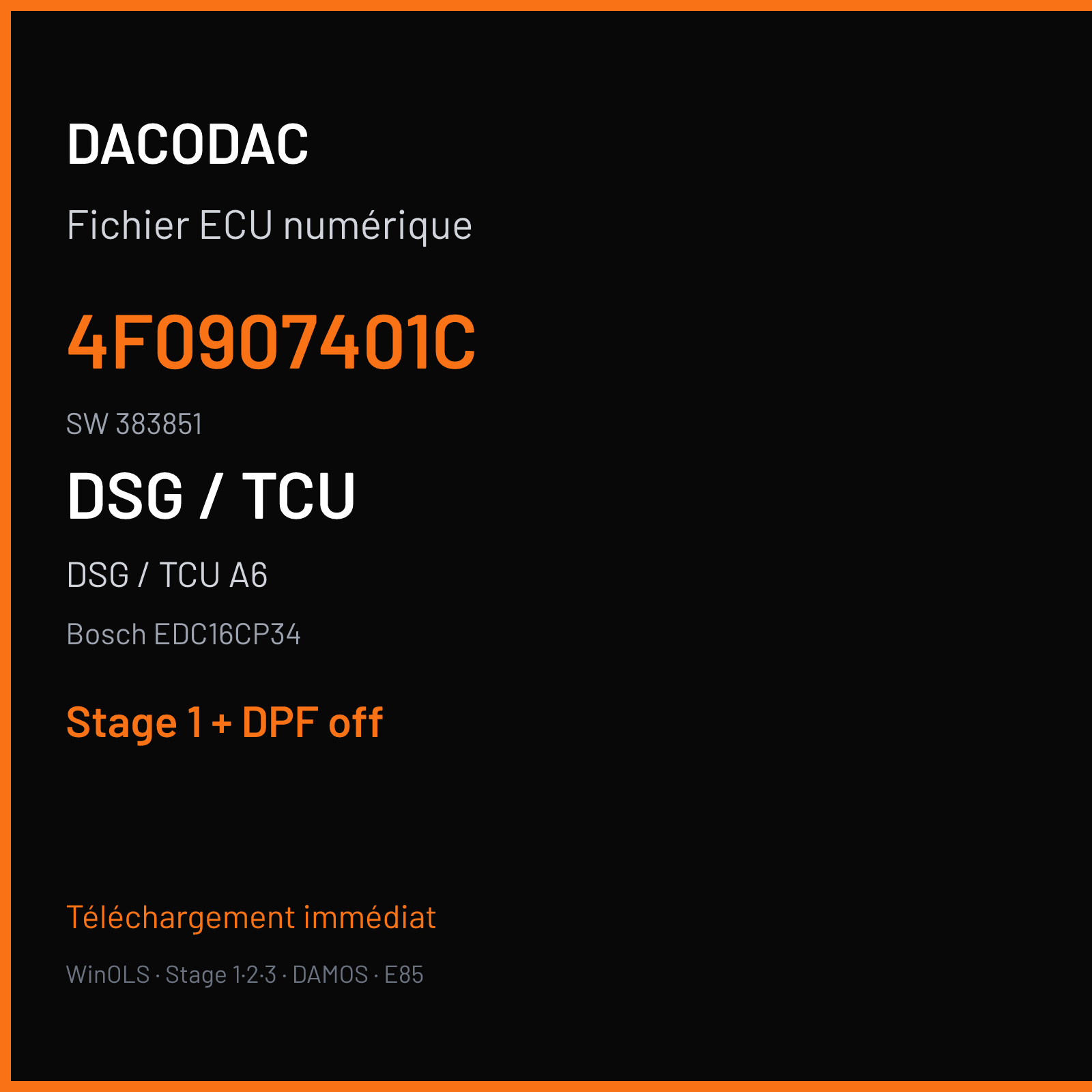 DSG / TCU A6 2.7 TDI (2007) — Bosch EDC16CP34 — 4F0907401C · 383851 — Stage 1 + DPF off