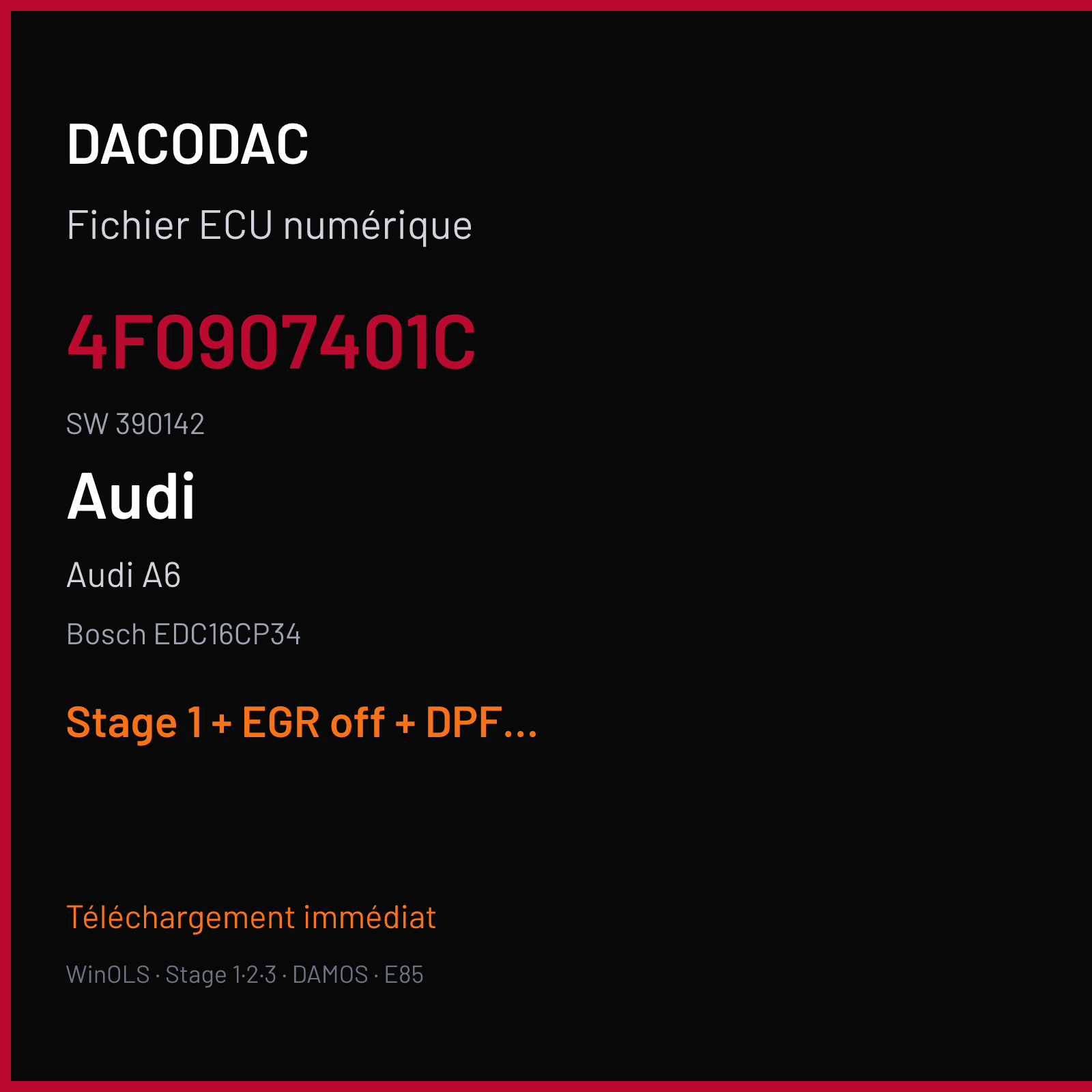 Audi A6 2.7 TDI (2006) — Bosch EDC16CP34 — 4F0907401C · 390142 — Stage 1 + EGR off + DPF off