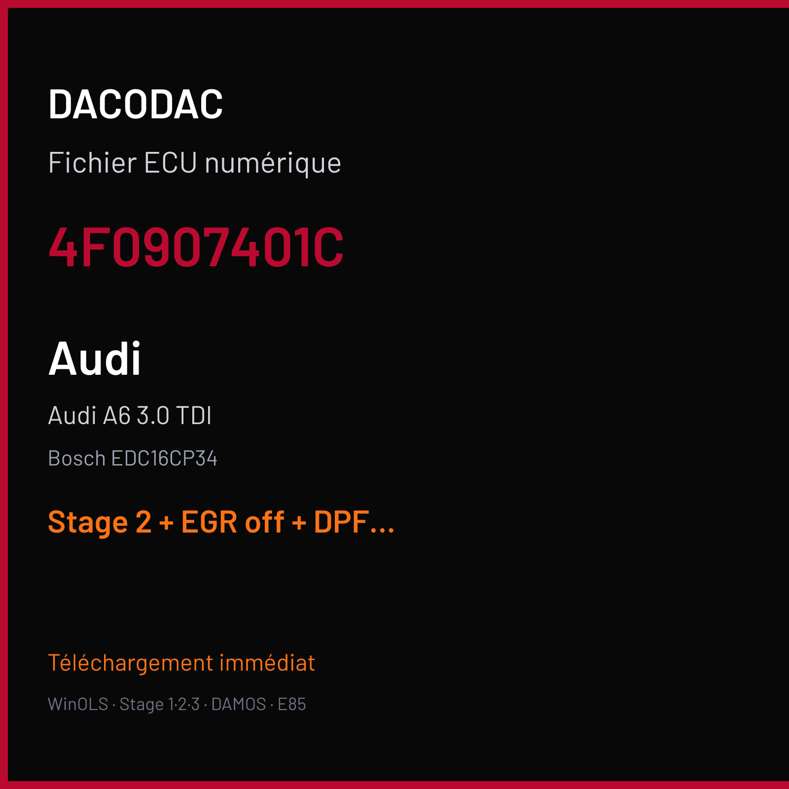 Audi A6 3.0 TDI (2006) — Bosch EDC16CP34 — 4F0907401C — Stage 2 + EGR off + DPF off + VMAX off
