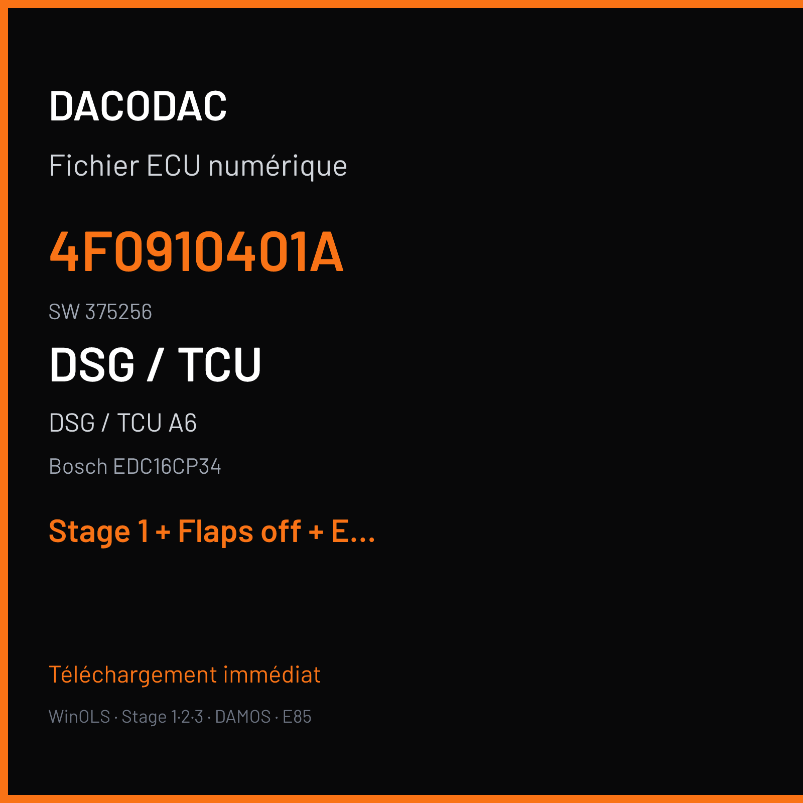 DSG / TCU A6 3.0 TDI (2005) — Bosch EDC16CP34 — 4F0910401A · 375256 — Stage 1 + Flaps off + EGR off + DPF off + TVA off